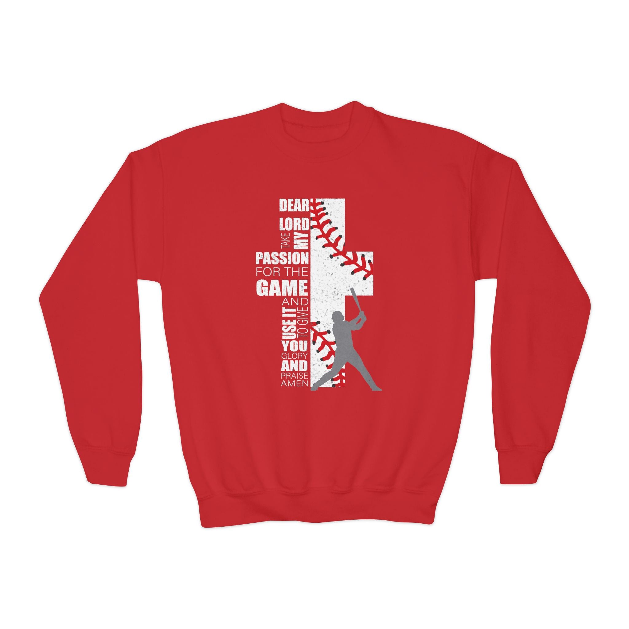 Youth Baseball Crewneck Sweatshirt - Batter & Red Stitch Design