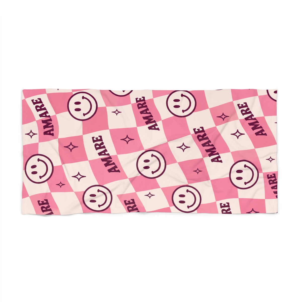 Pink Checkerboard Smile Beach Towel — 'AMARE' Patterned Summer Towel