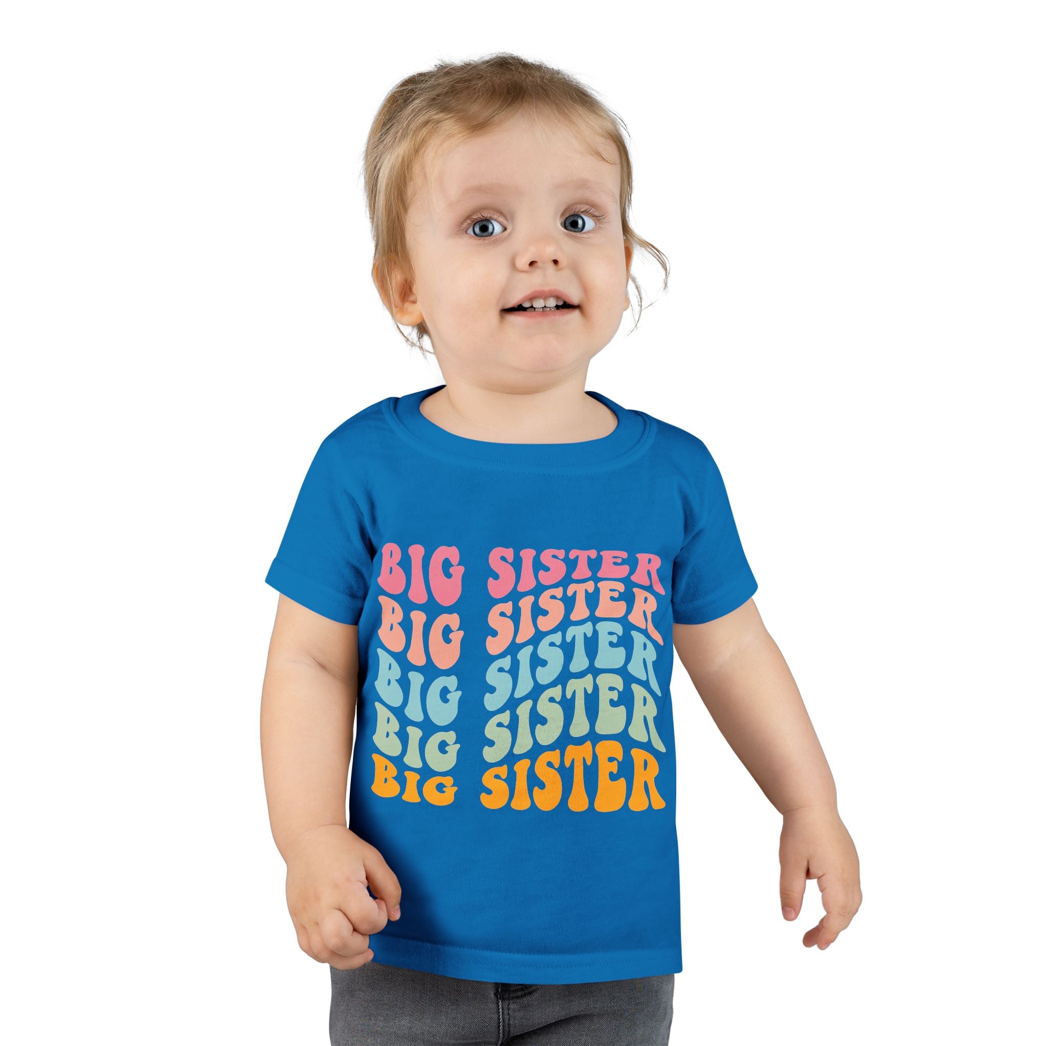 Big Sister Toddler T-Shirt Retro Rainbow Stacked Text