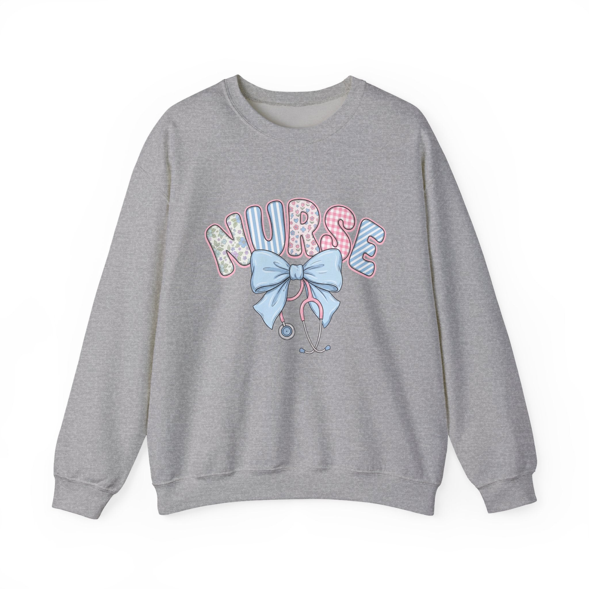 Nurse Crewneck Sweatshirt Pastel Bow & Stethoscope Design