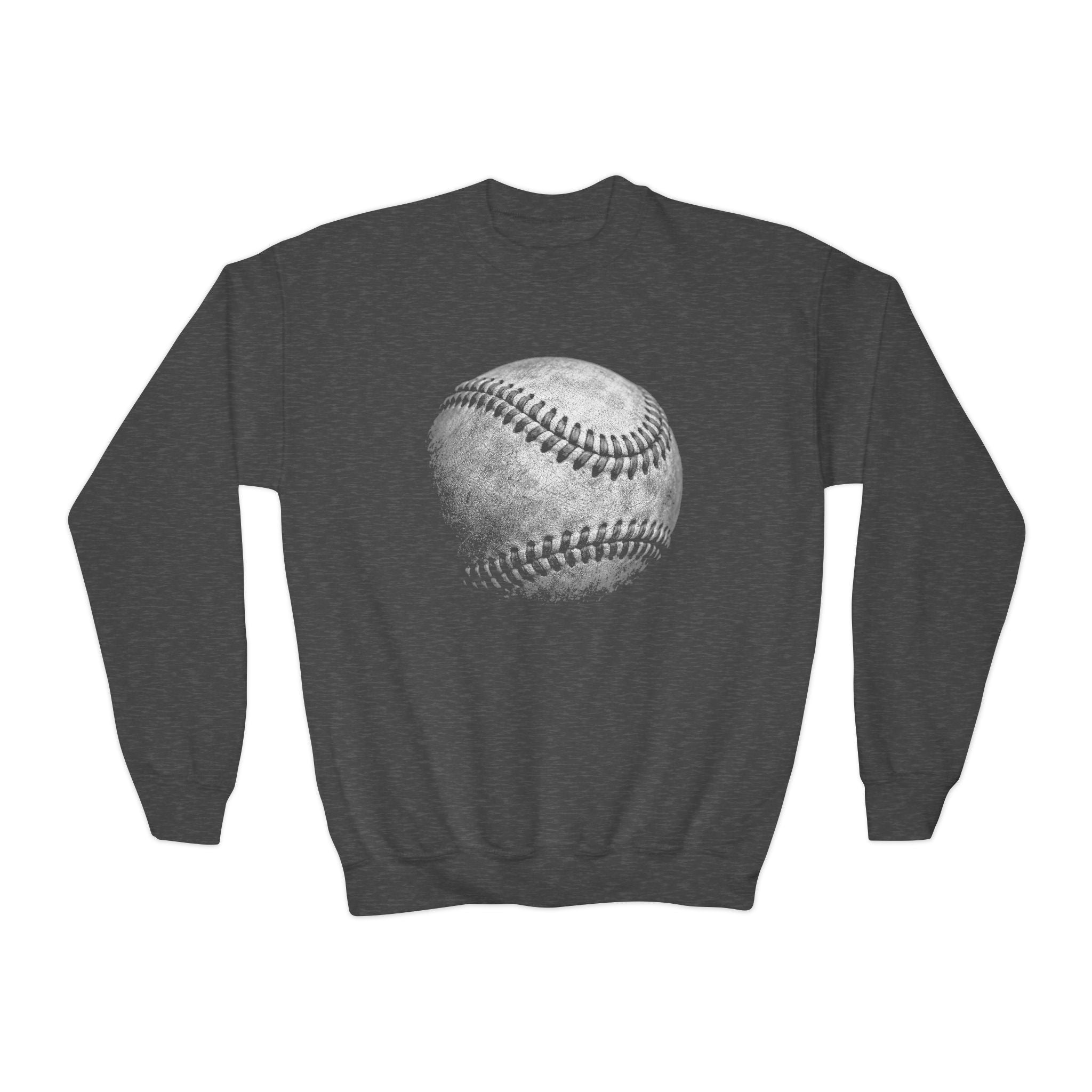 Youth Baseball Crewneck Sweatshirt — Vintage Distressed Baseball Graphic