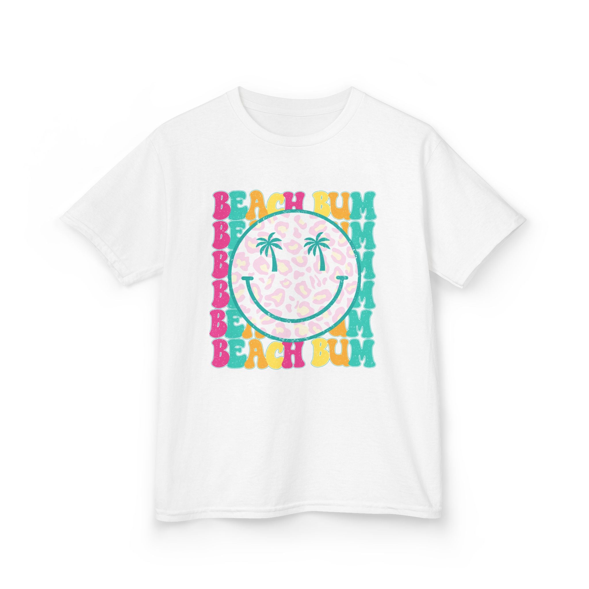Kids Tee - "Beach Bum" Smiley Palm Graphic Tropical Summer Shirt