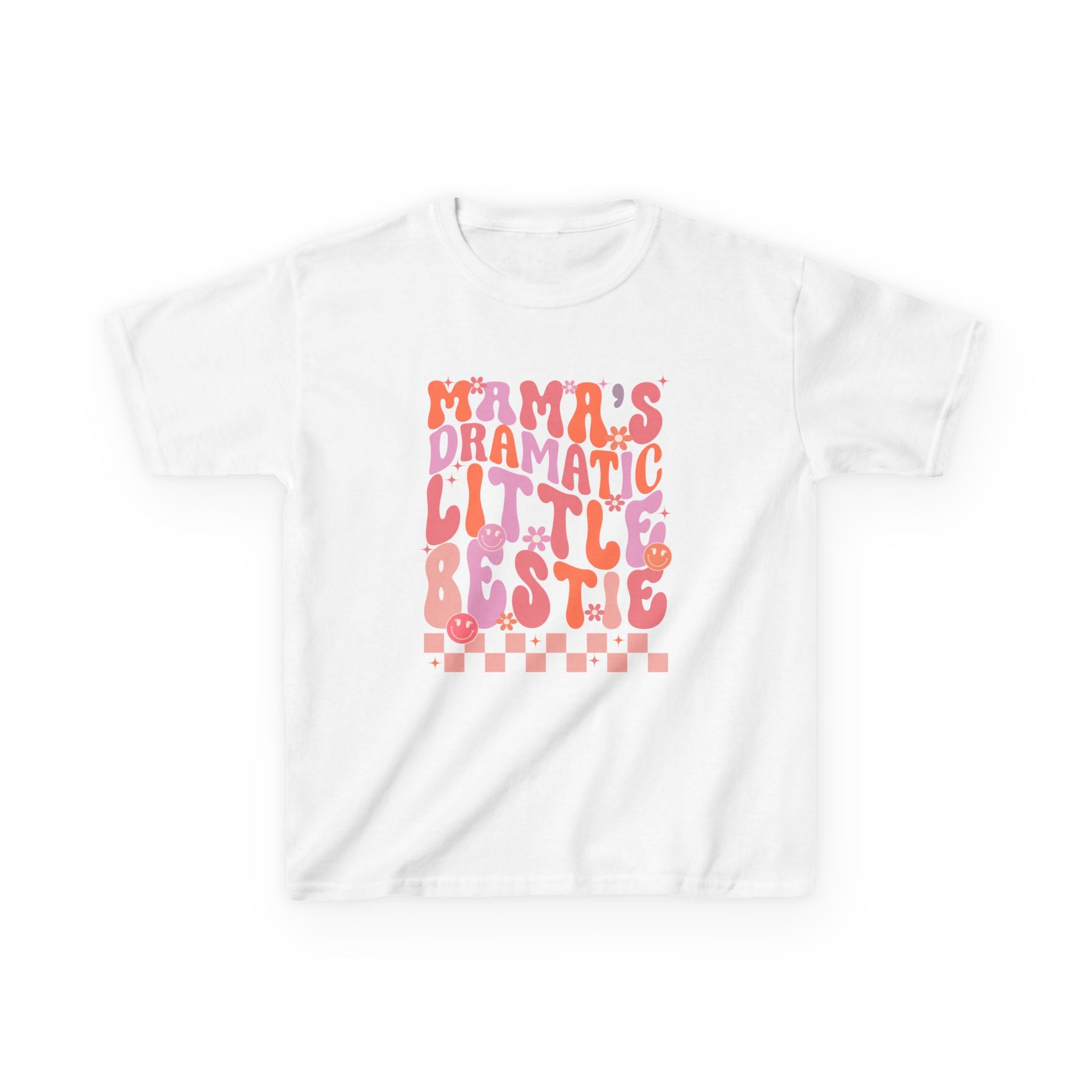 Kids Tee — "Mama's Dramatic Little Bestie" Retro Pink Graphic Shirt