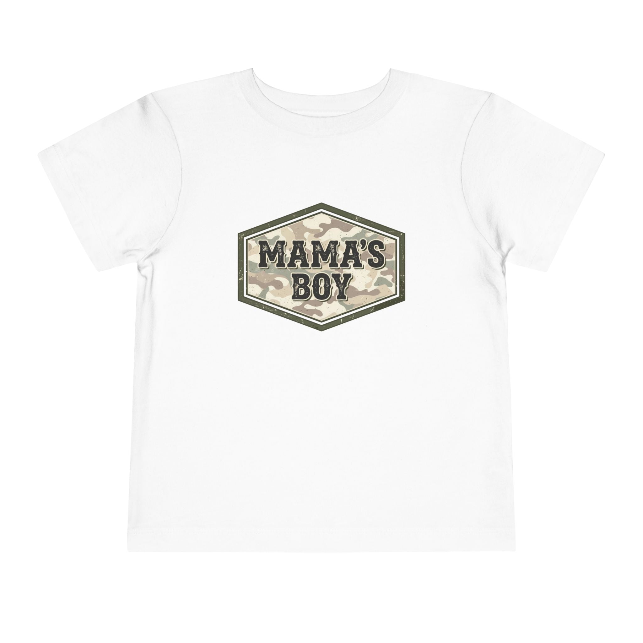 Mama's Boy Toddler Tee — Camo Badge Short Sleeve Shirt