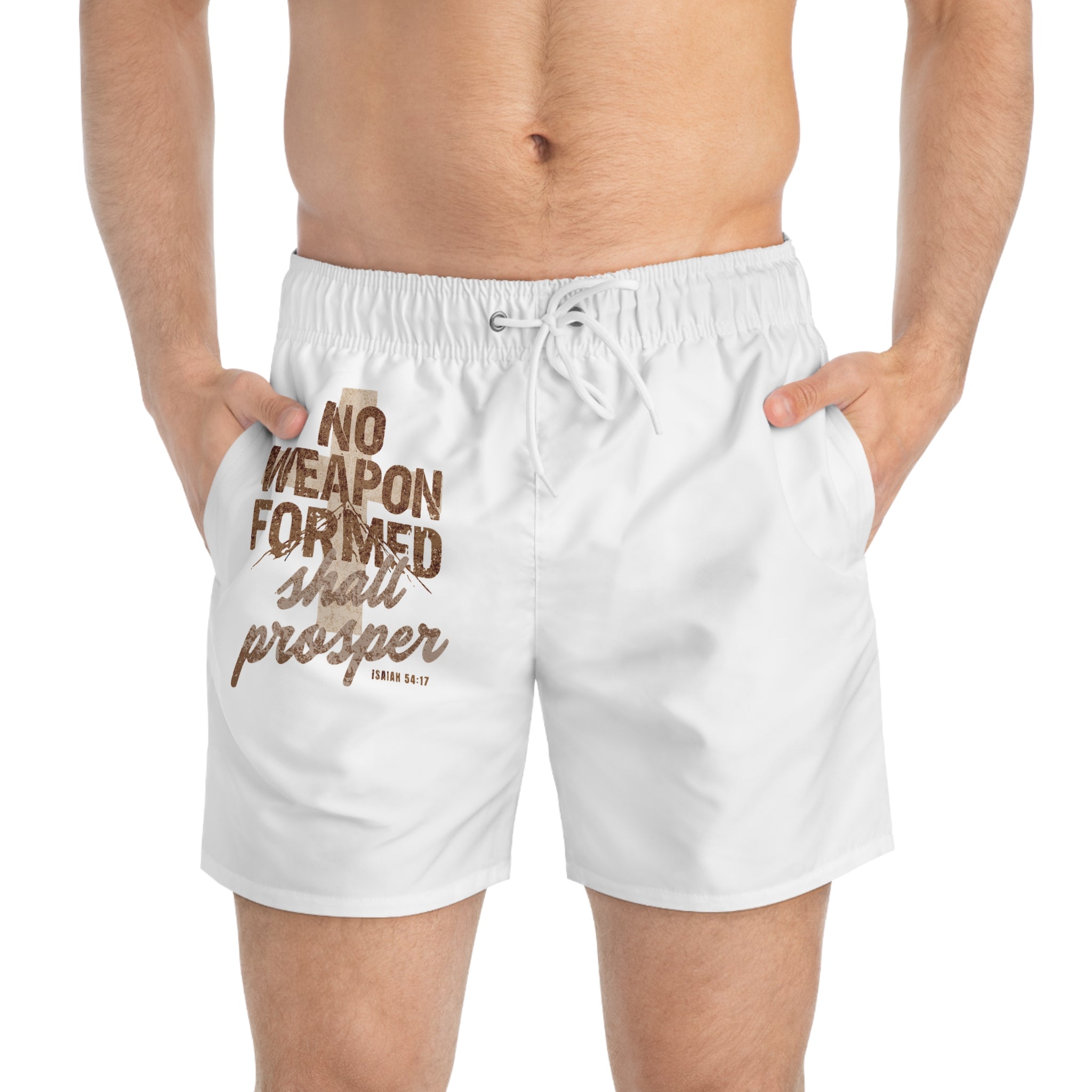 Biblical Swim Trunks "No Weapon Formed Shall Prosper" (Isaiah 54:17)
