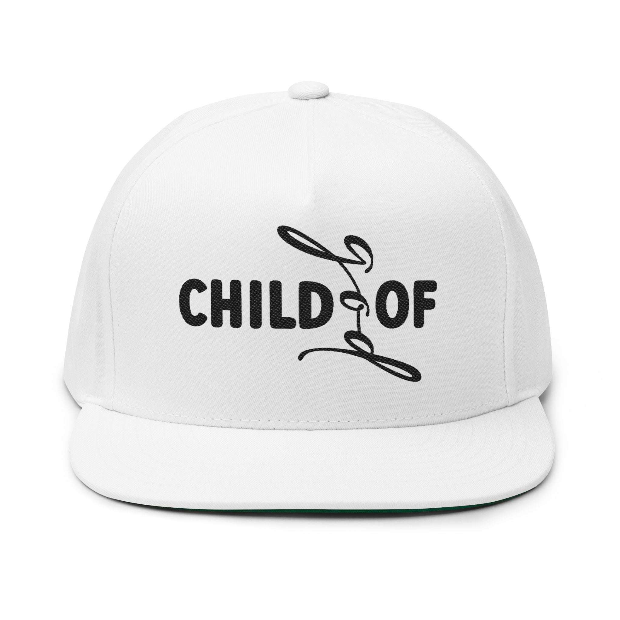 Embroidered Flat Bill Cap — "Child of God" Script Logo