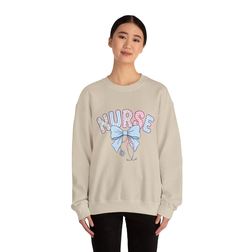 Nurse Crewneck Sweatshirt Pastel Bow & Stethoscope Design