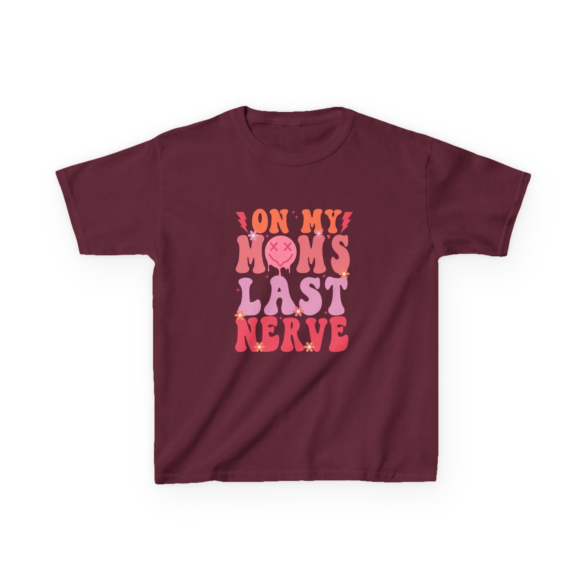 Kids Tee — "On My Mom's Last Nerve" Retro Pink Graphic
