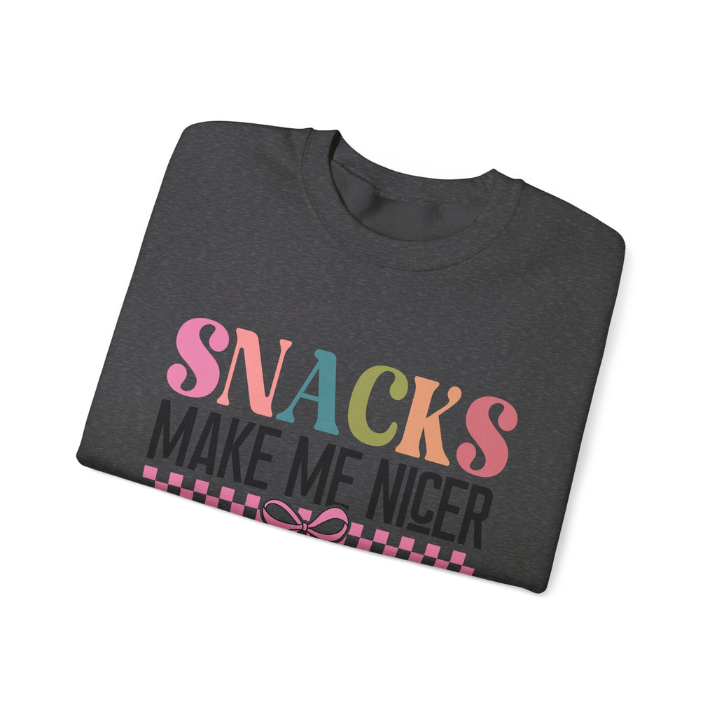 Sweatshirt — "Snacks Make Me Nicer" Cozy Graphic Crewneck