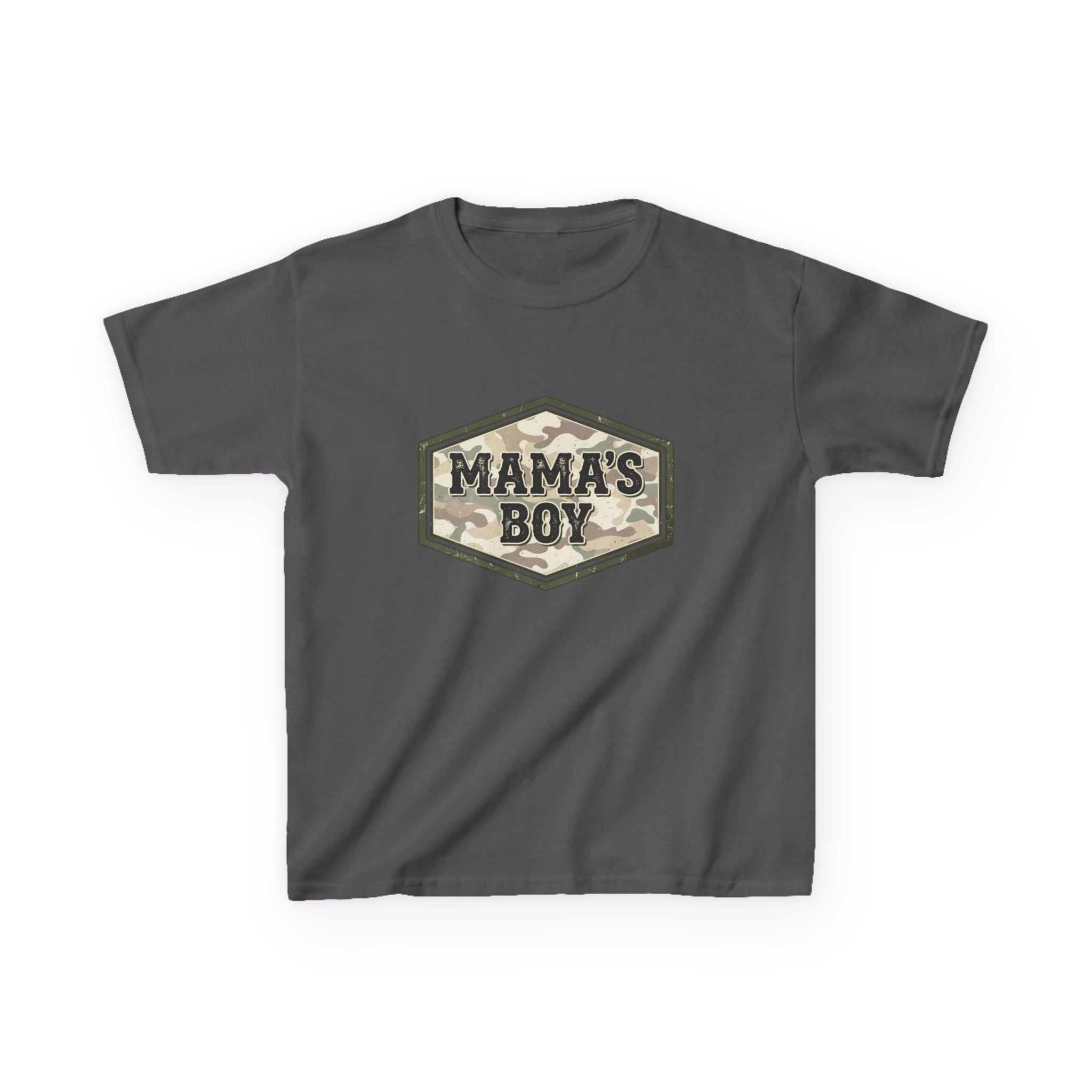 Kids T-Shirt — "Mama's Boy" Camo Badge Tee
