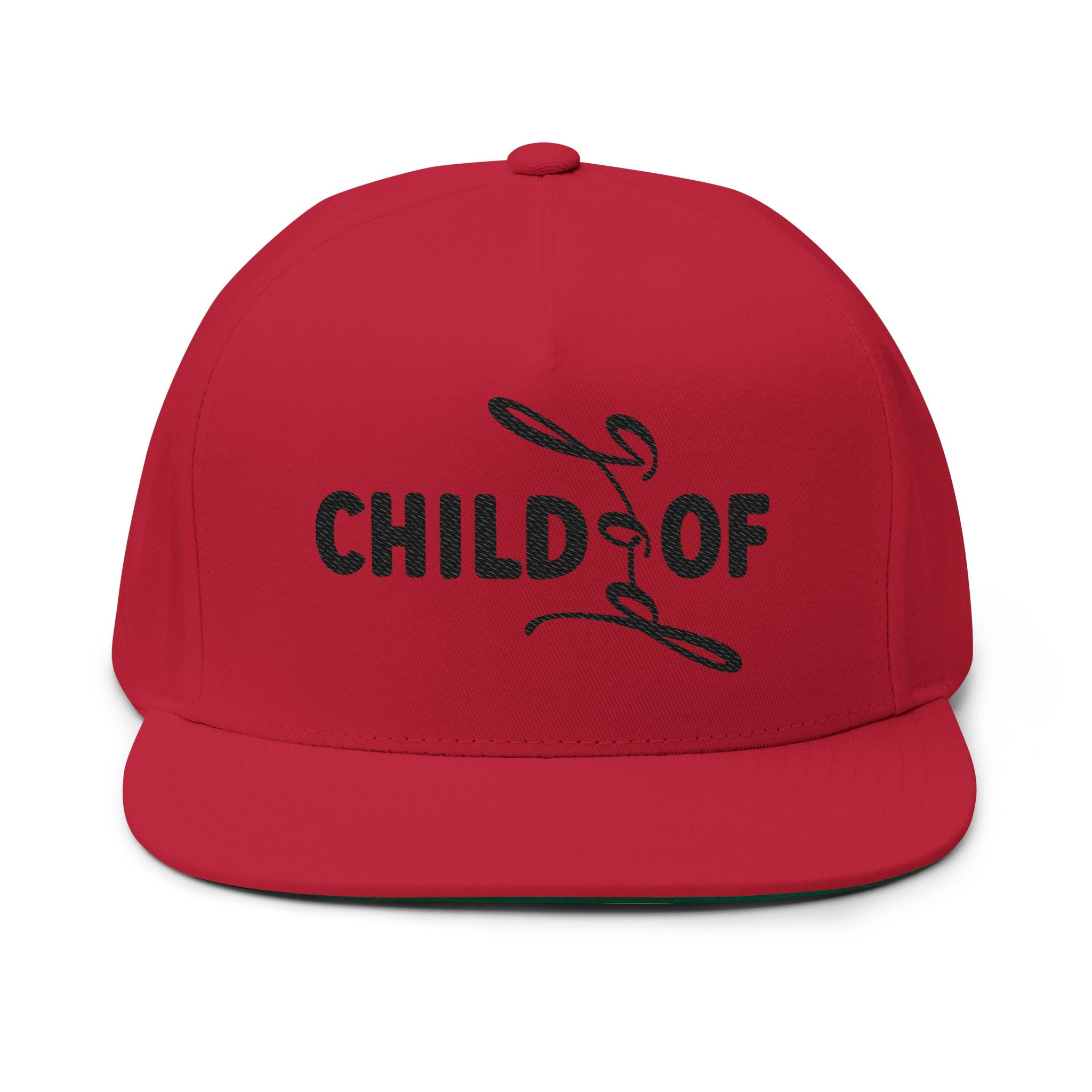 Embroidered Flat Bill Cap — "Child of God" Script Logo