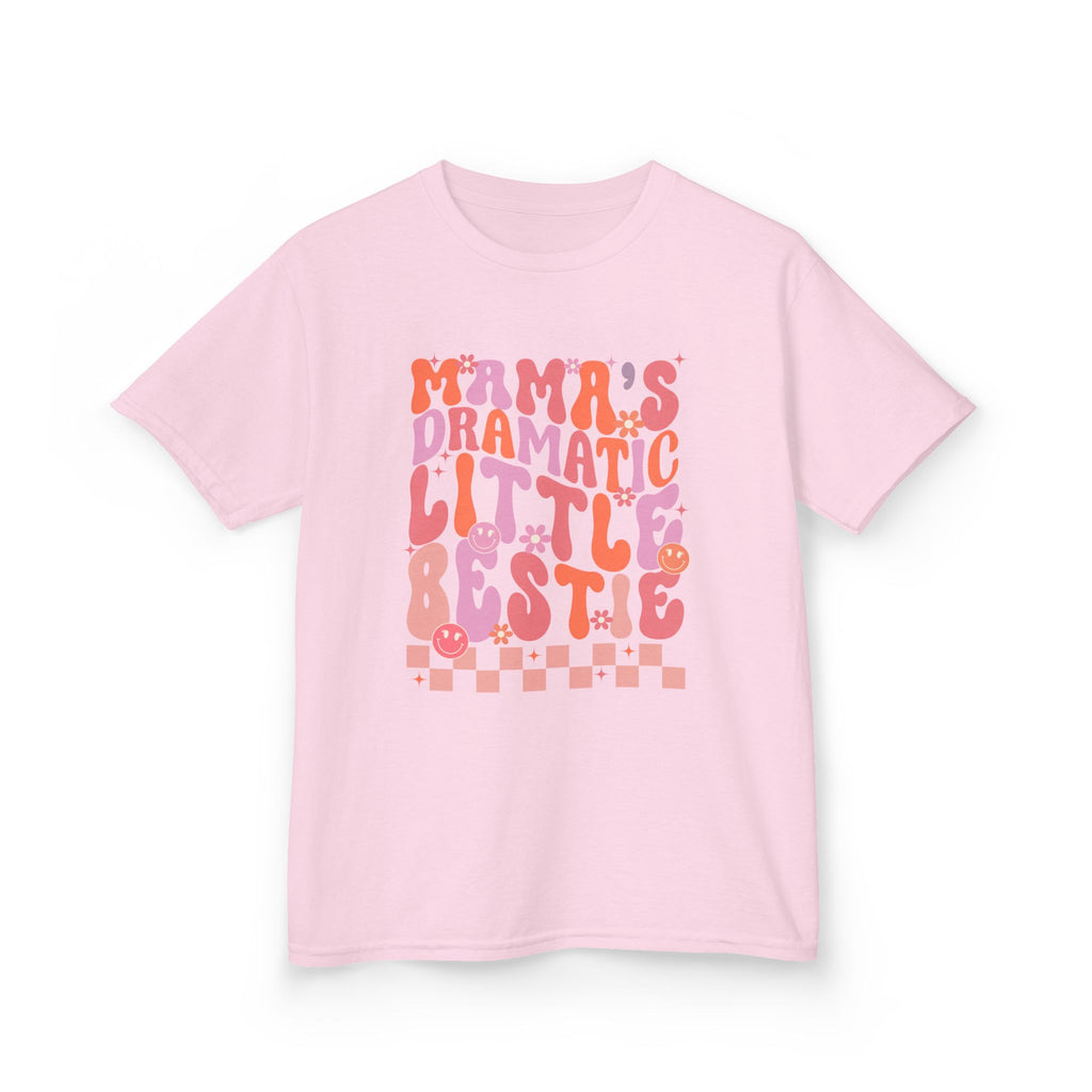 Kids Tee — "Mama's Dramatic Little Bestie" Retro Pink Graphic Shirt