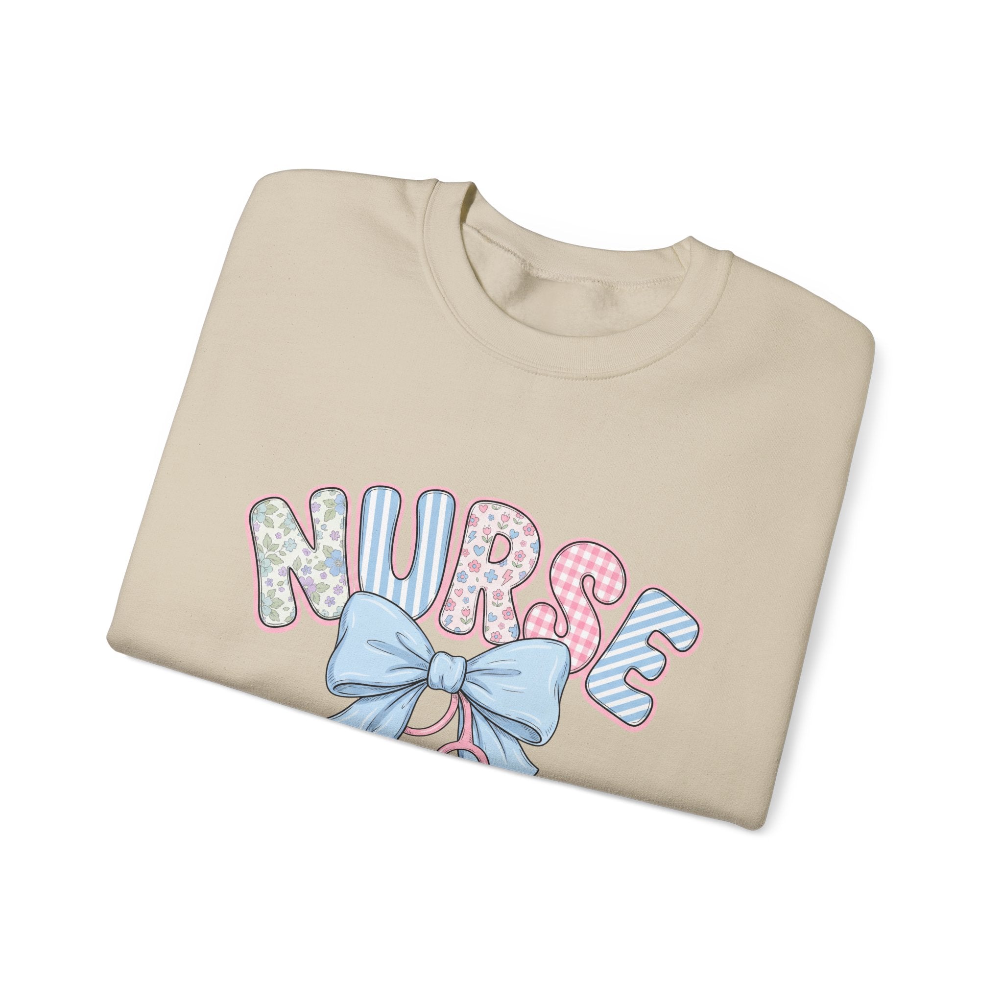 Nurse Crewneck Sweatshirt Pastel Bow & Stethoscope Design