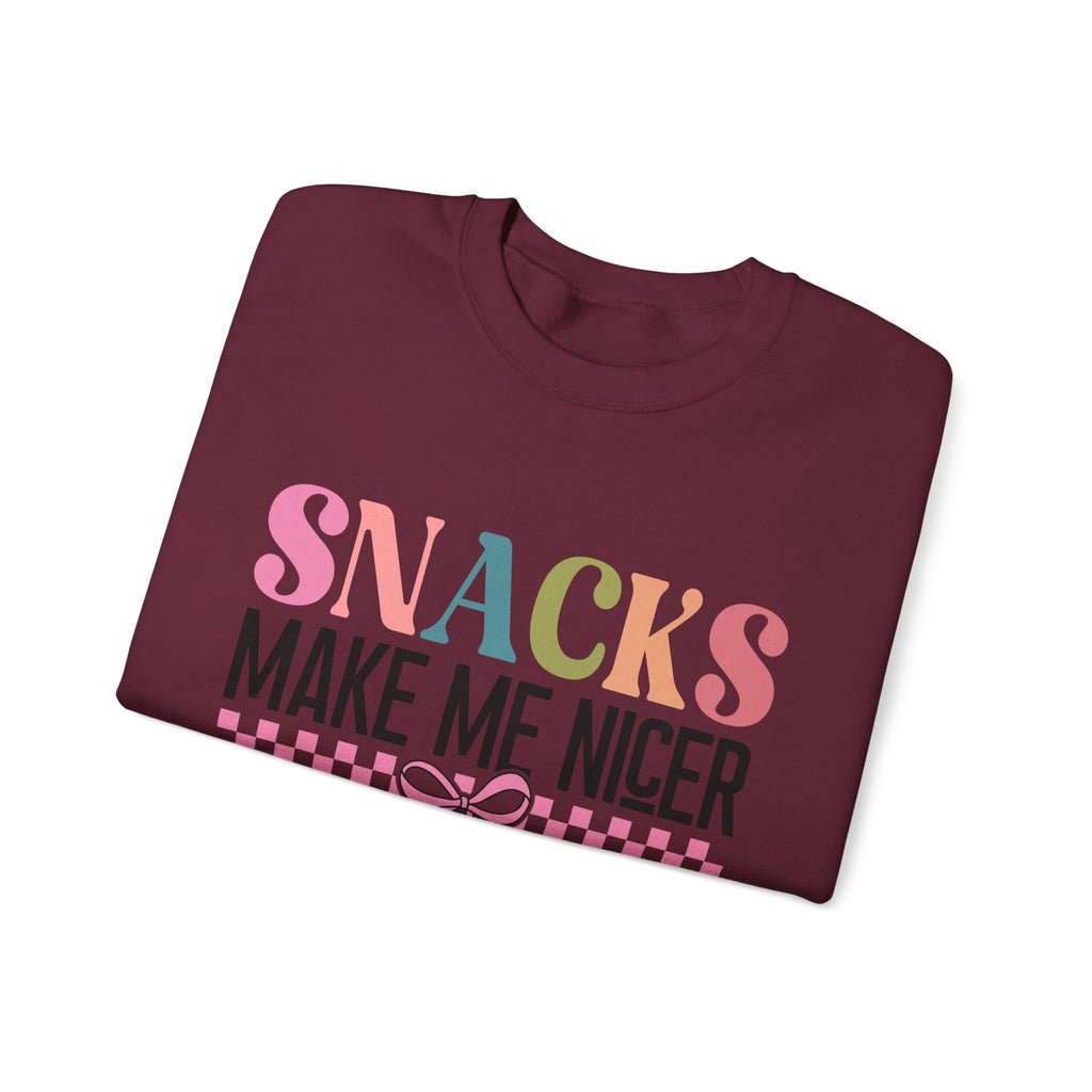 Sweatshirt — "Snacks Make Me Nicer" Cozy Graphic Crewneck