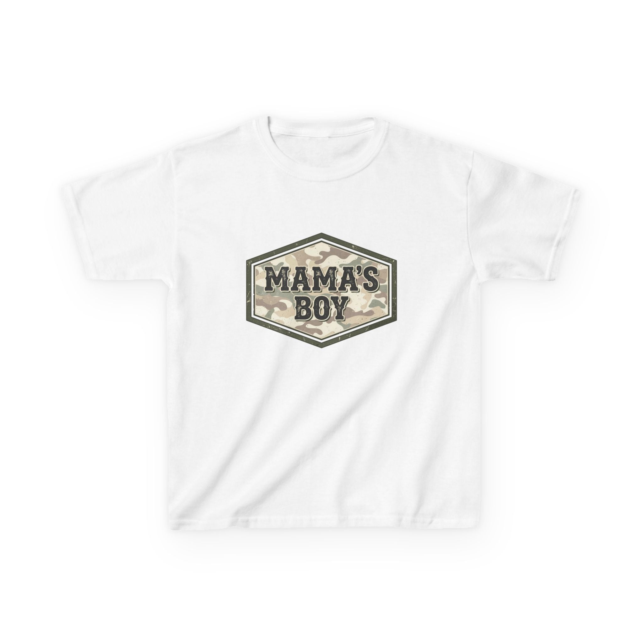 Kids T-Shirt — "Mama's Boy" Camo Badge Tee