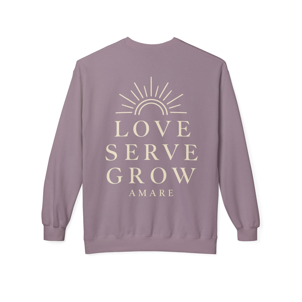 Amare 'Love Serve Grow' Crewneck Sweatshirt — Cozy Brown Inspirational Pullover