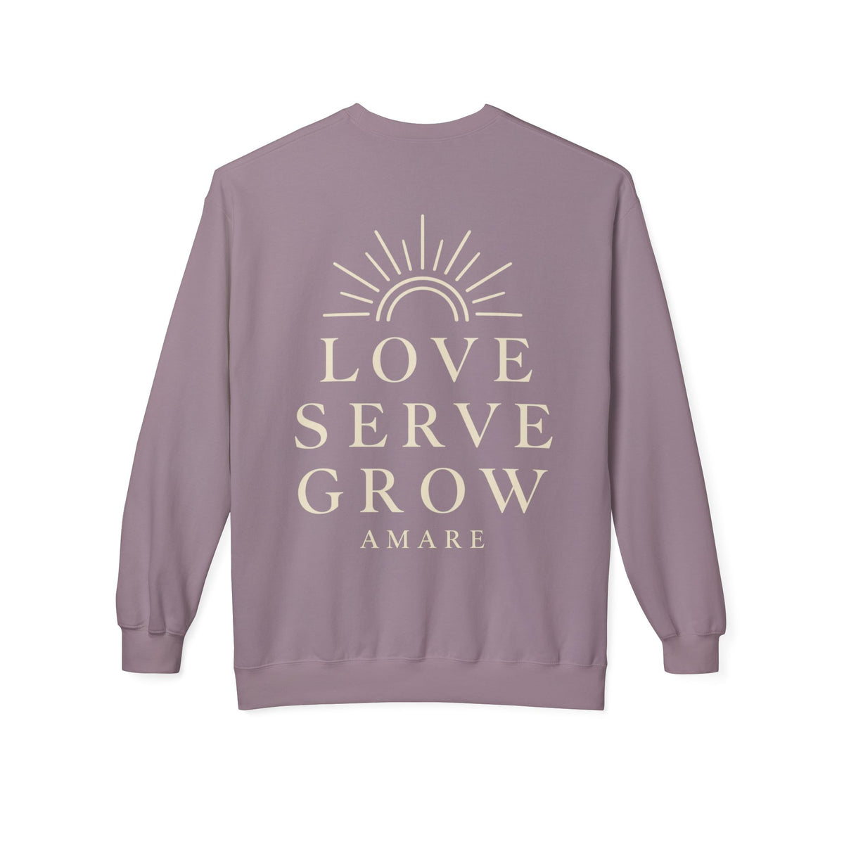 Amare 'Love Serve Grow' Crewneck Sweatshirt — Cozy Brown Inspirational Pullover