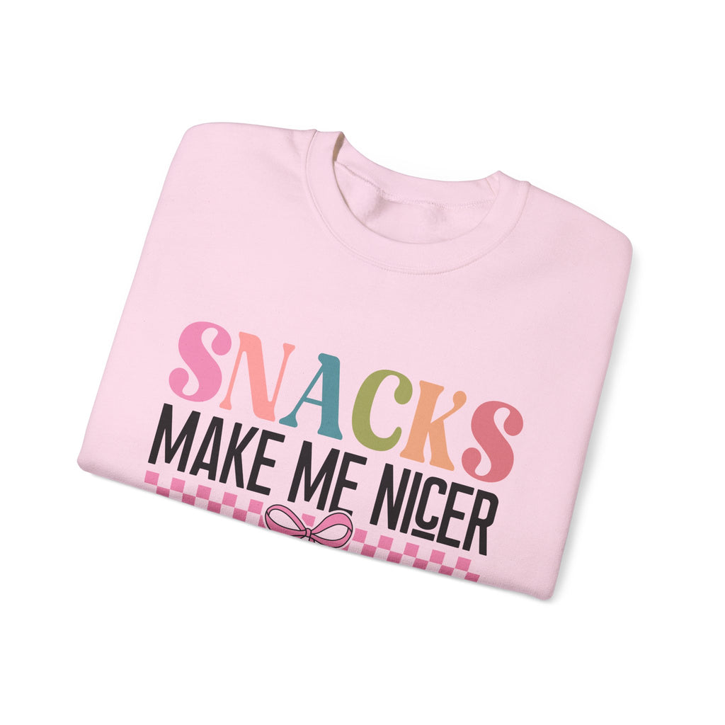Sweatshirt — "Snacks Make Me Nicer" Cozy Graphic Crewneck