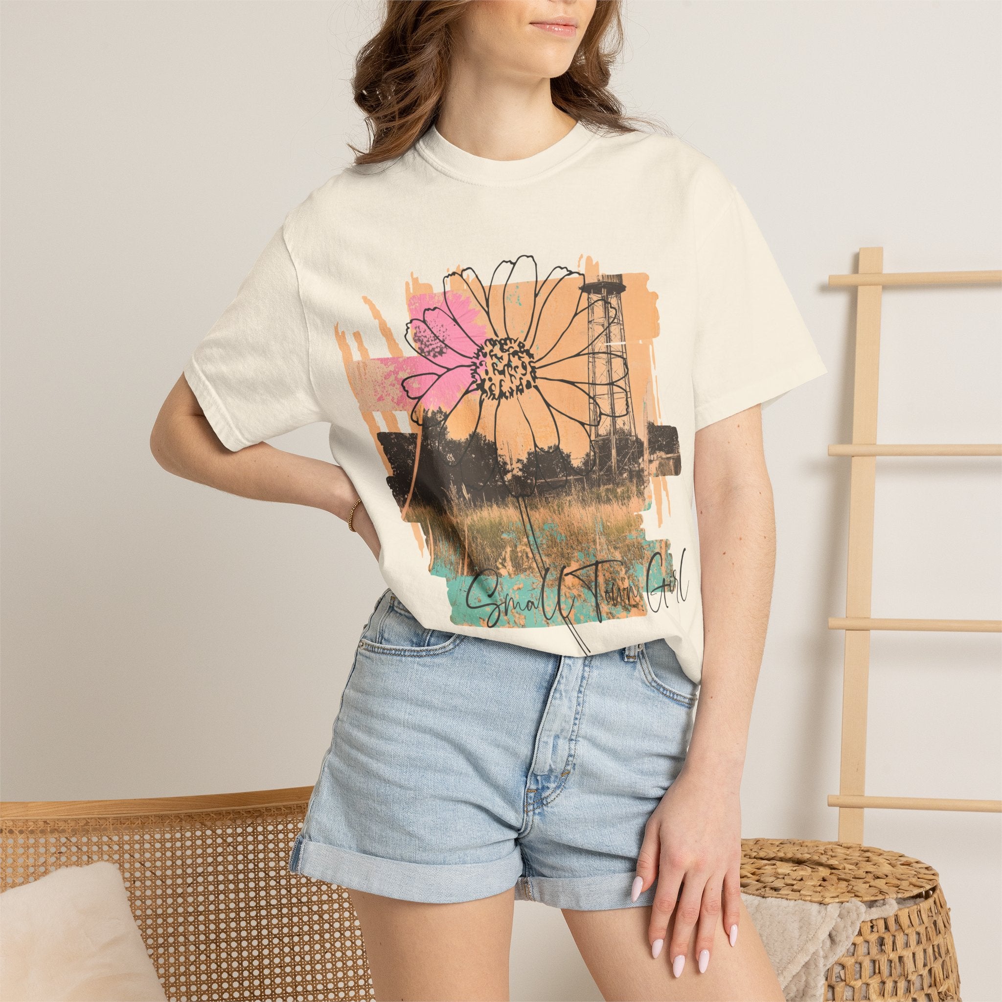 Daisy Field Graphic T-Shirt — 'Sprinkled With Calm' Floral Sunset Tee