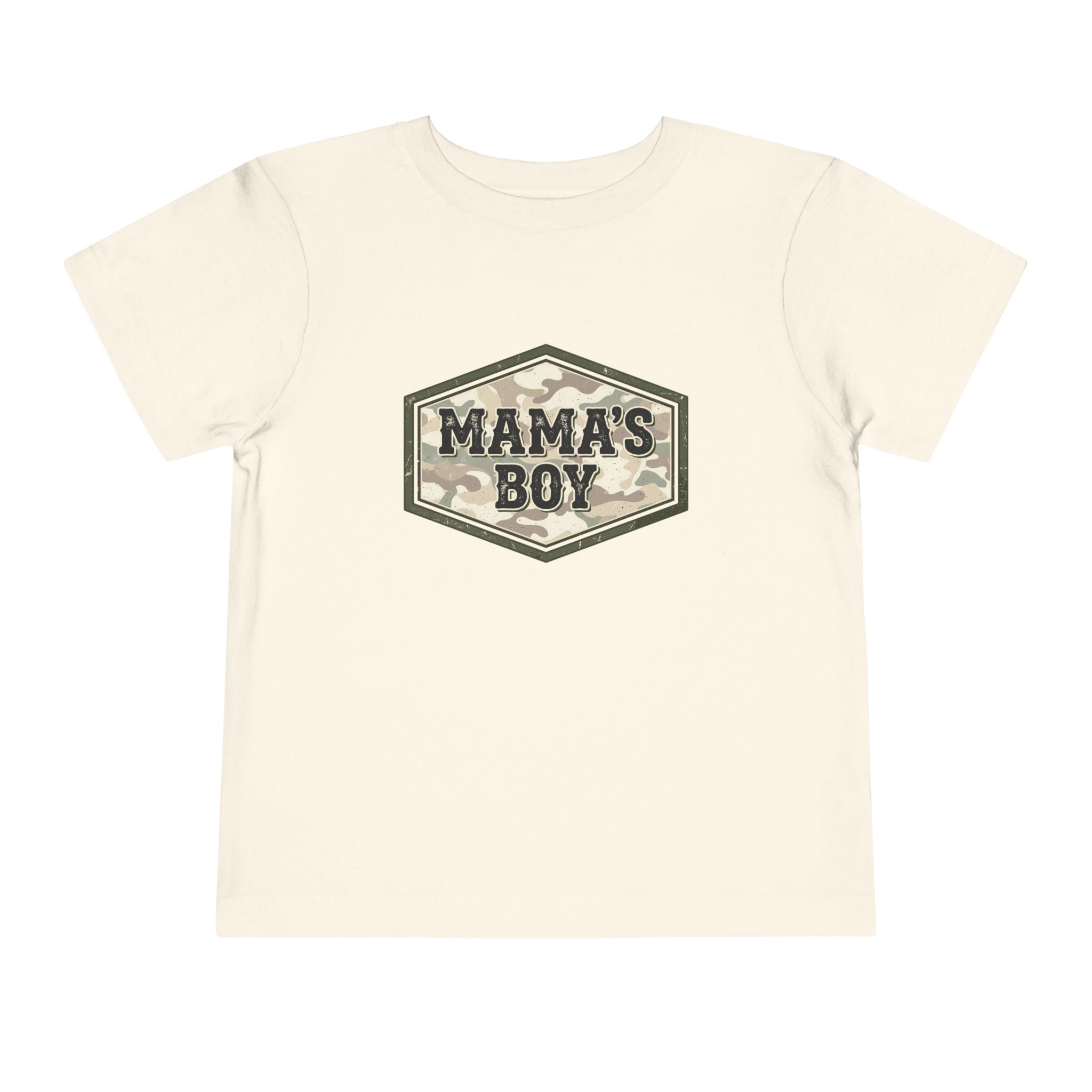 Mama's Boy Toddler Tee — Camo Badge Short Sleeve Shirt