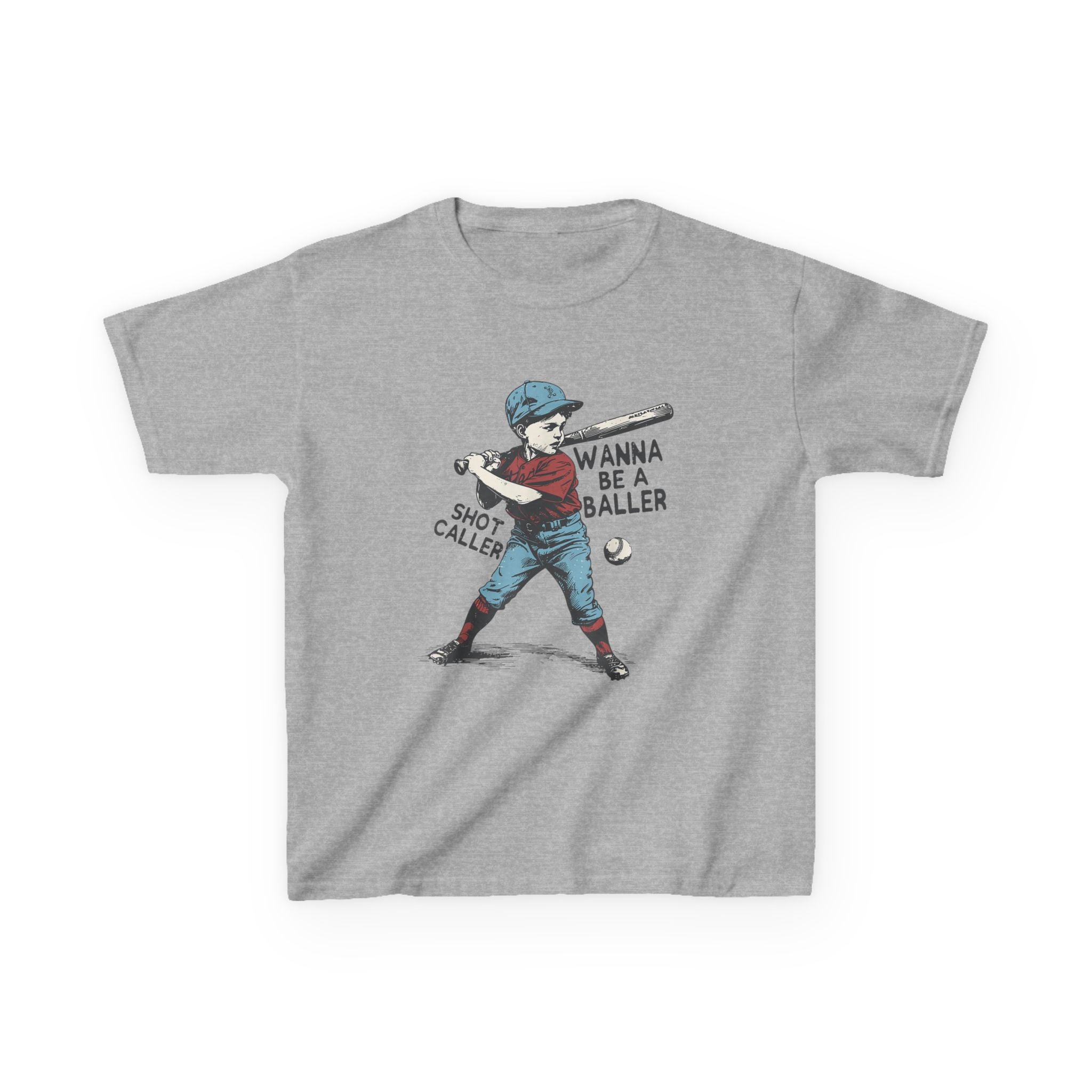 Kids Baseball Tee — "Wanna Be a Baller" Vintage Player Graphic