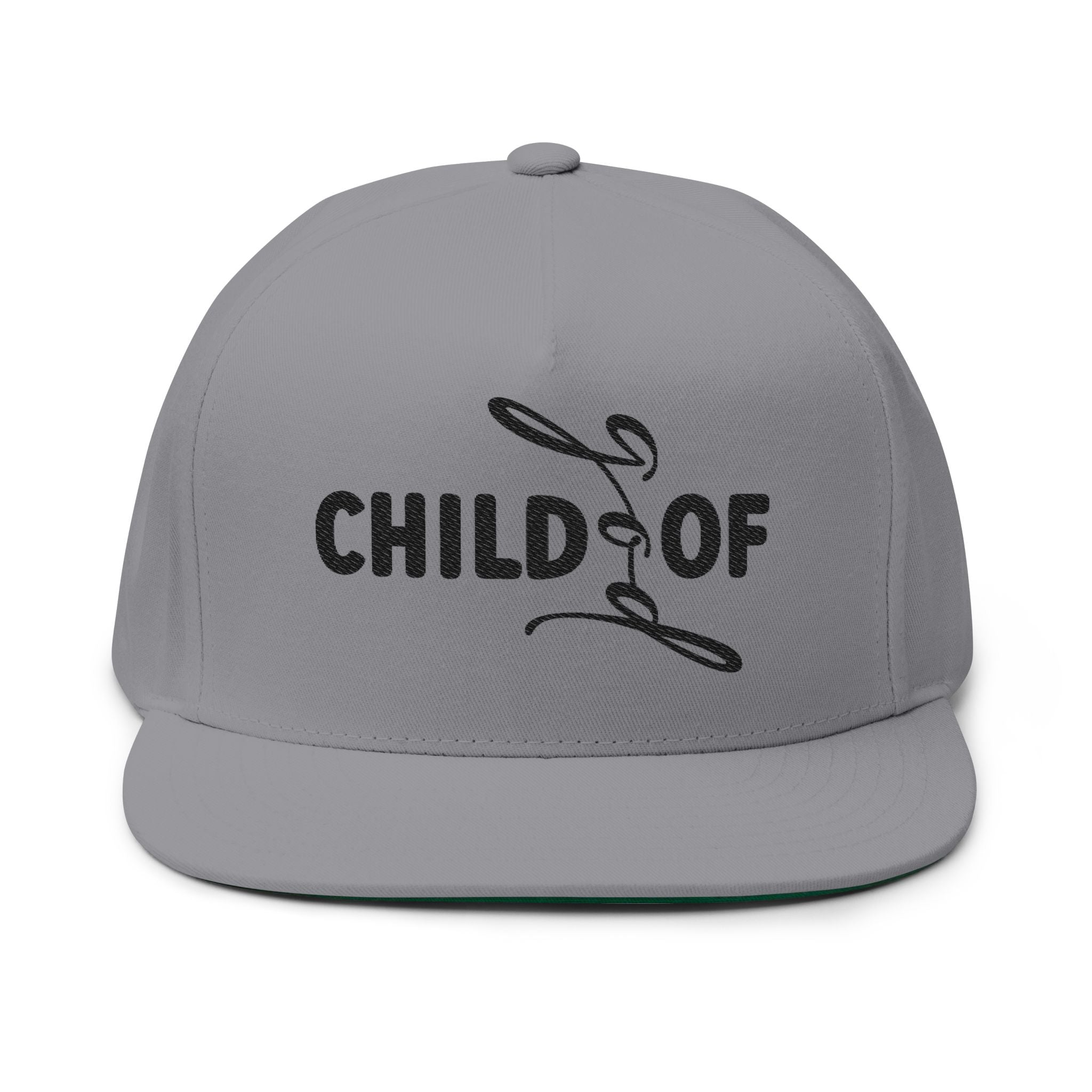 Embroidered Flat Bill Cap — "Child of God" Script Logo