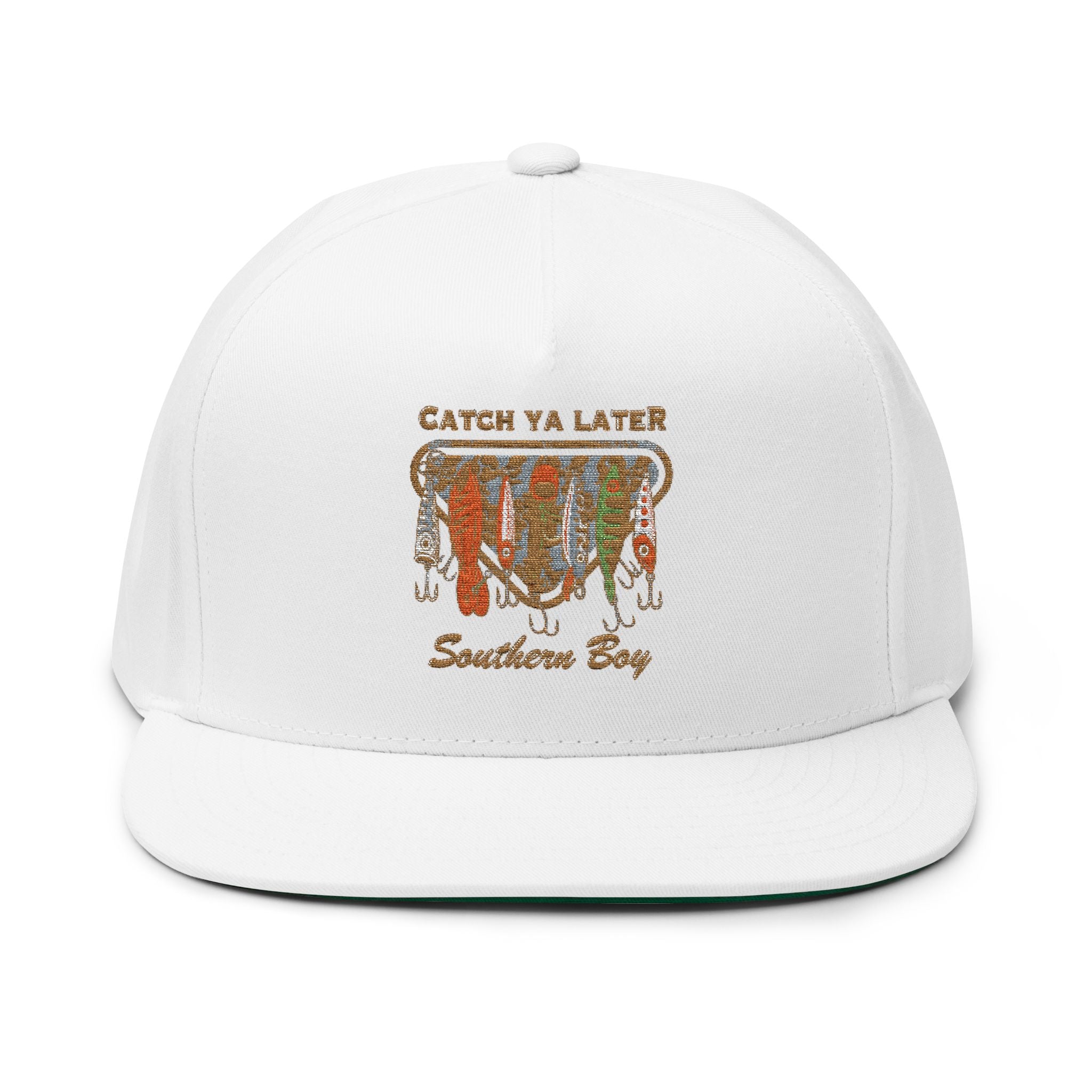 Southern Bay Embroidered Flat Bill Cap — "Catch Ya Later" Fishing Lures