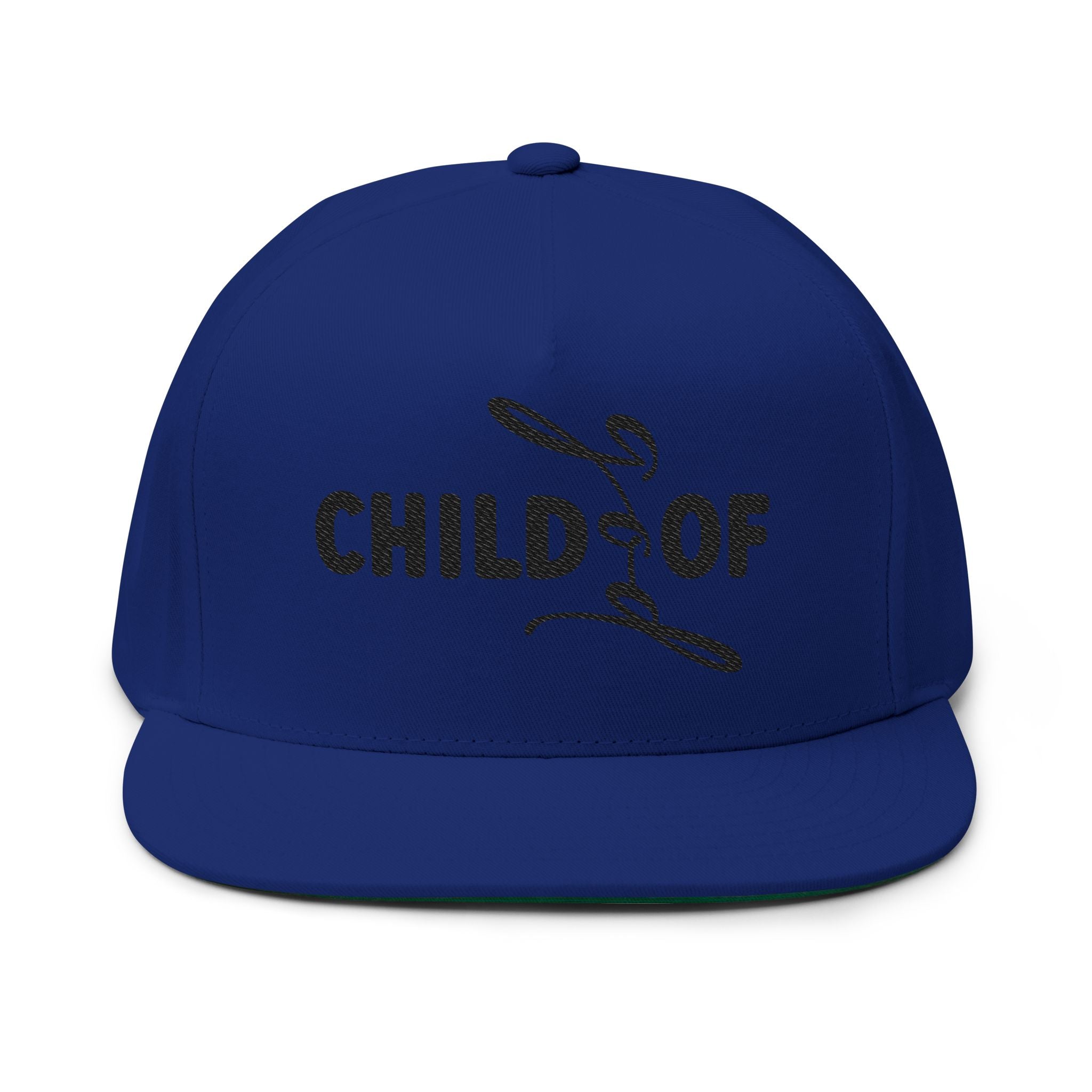 Embroidered Flat Bill Cap — "Child of God" Script Logo