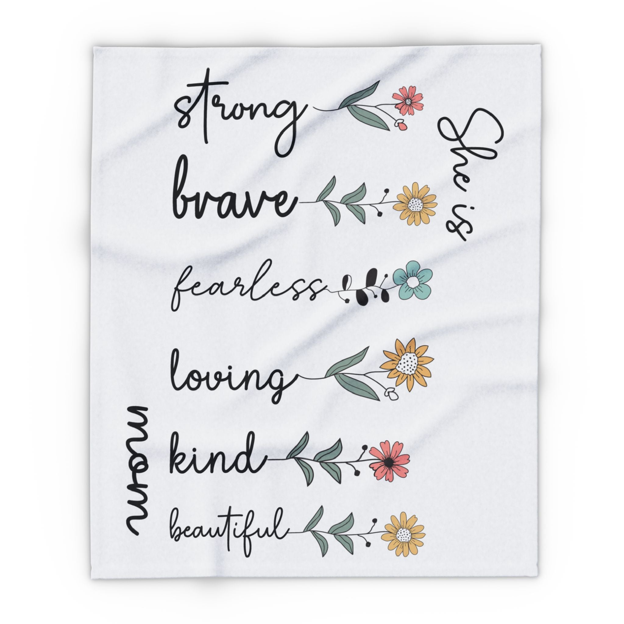 Arctic Fleece Blanket — "She is"  (Strong, Brave, Loving, Kind)