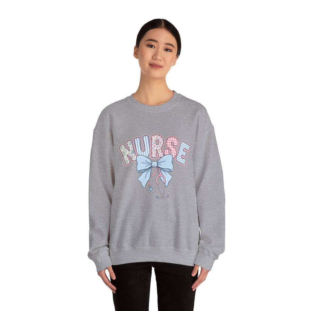 Nurse Crewneck Sweatshirt Pastel Bow & Stethoscope Design