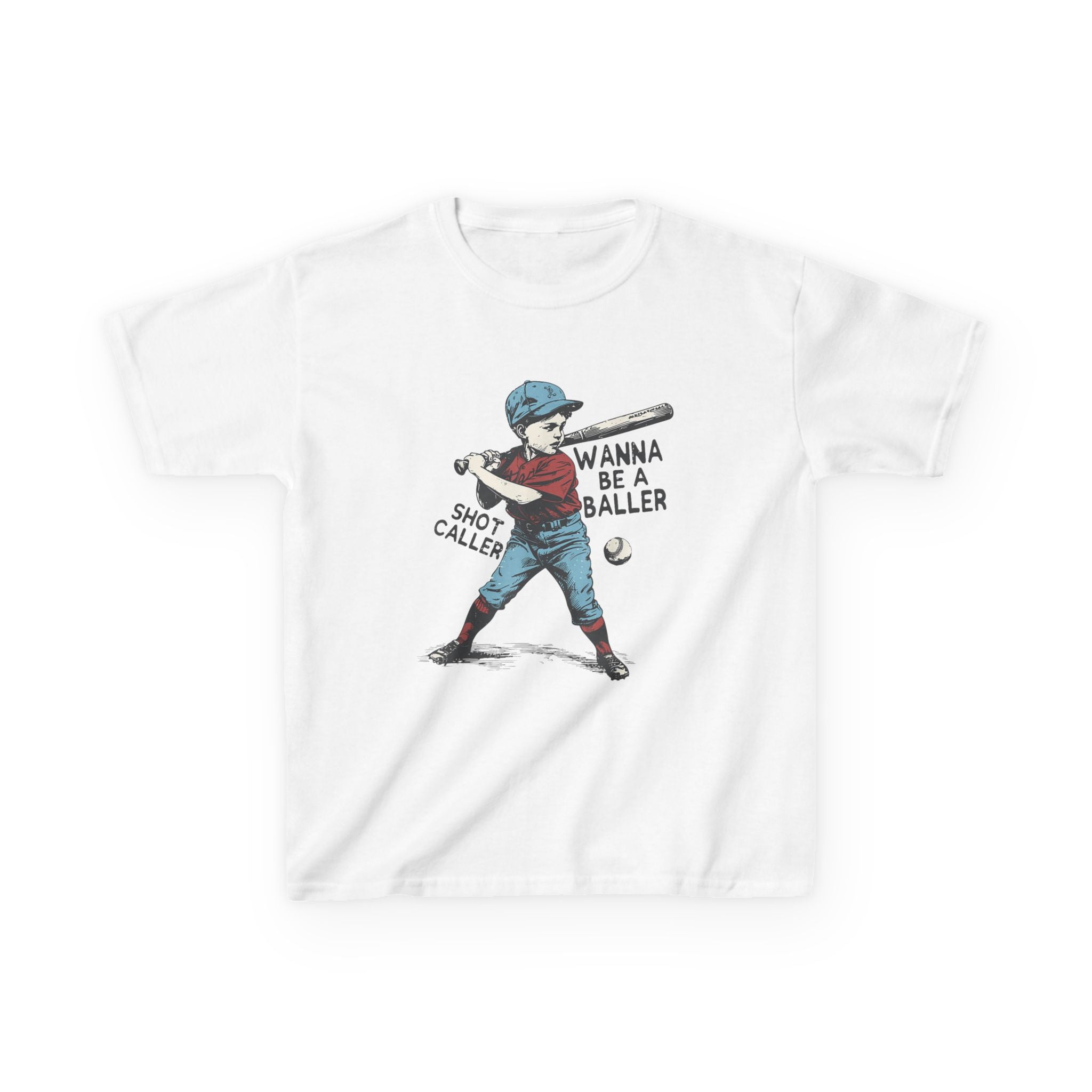 Kids Baseball Tee — "Wanna Be a Baller" Vintage Player Graphic