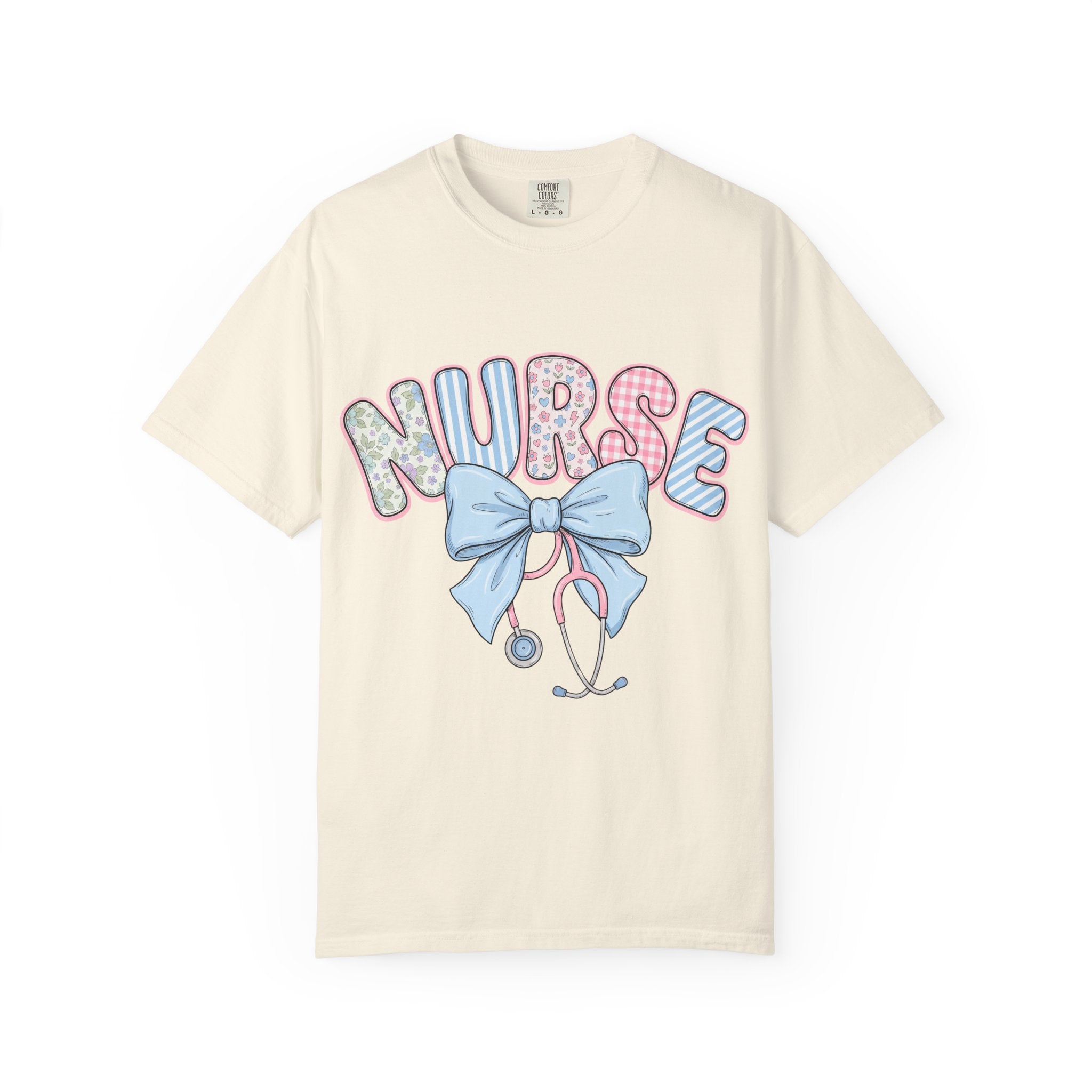 Nurse Bow Stethoscope T-Shirt Pastel Floral Nursing