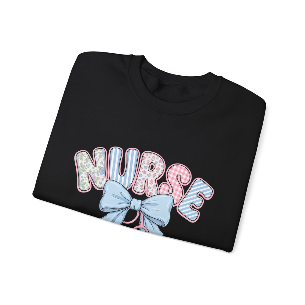 Nurse Crewneck Sweatshirt Pastel Bow & Stethoscope Design