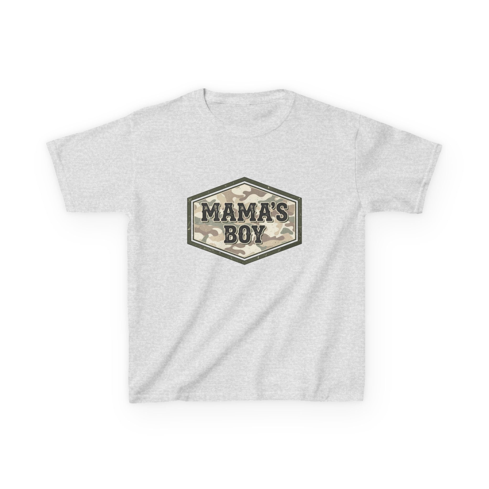 Kids T-Shirt — "Mama's Boy" Camo Badge Tee