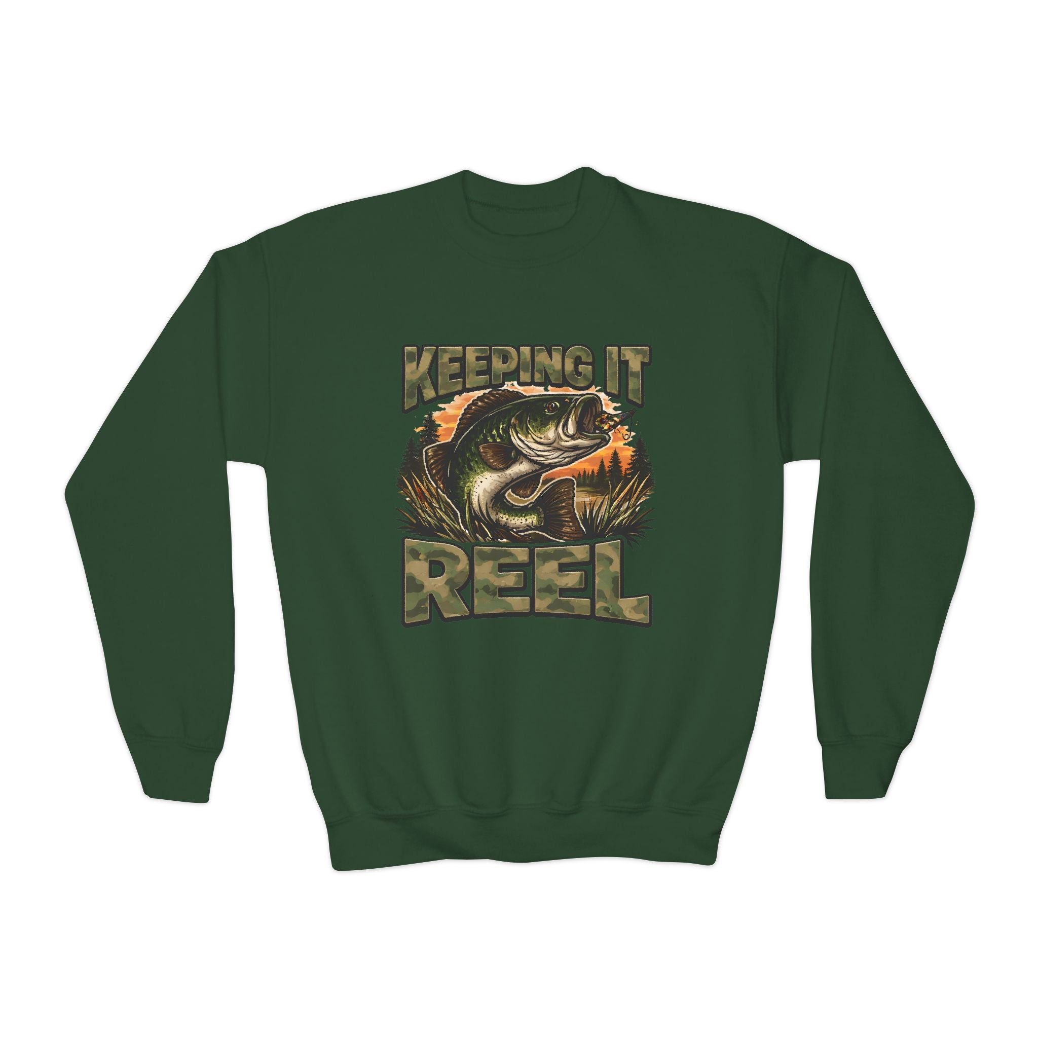 Youth Fishing Crewneck Sweatshirt - "Keeping It Reel" Bass Graphic