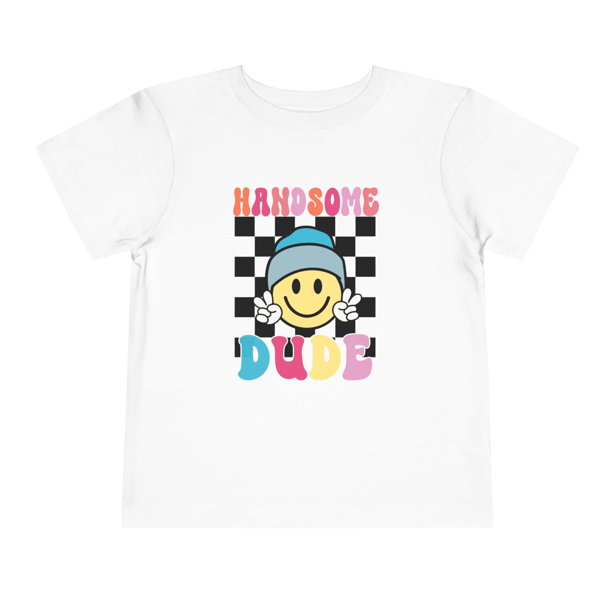 Handsome Dude Toddler Tee — Retro Smile Face Graphic Shirt