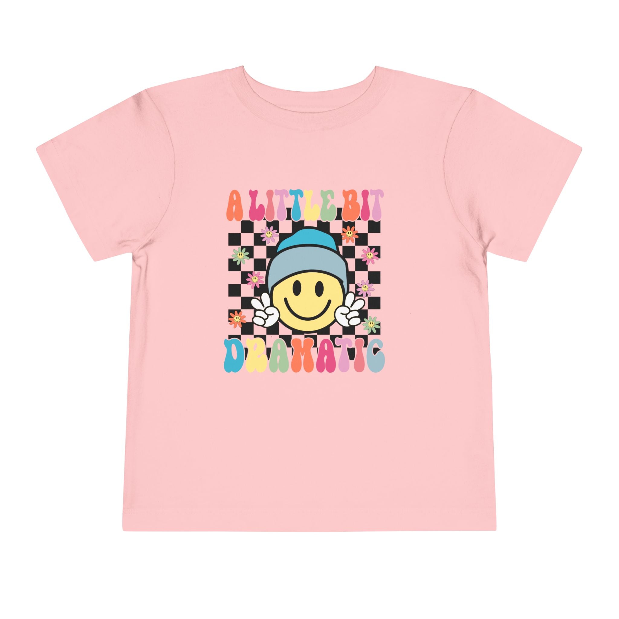 Toddler Tee — "A Little Bit Dramatic" Smiley Checkerboard Graphic