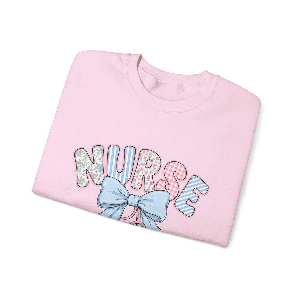 Nurse Crewneck Sweatshirt Pastel Bow & Stethoscope Design