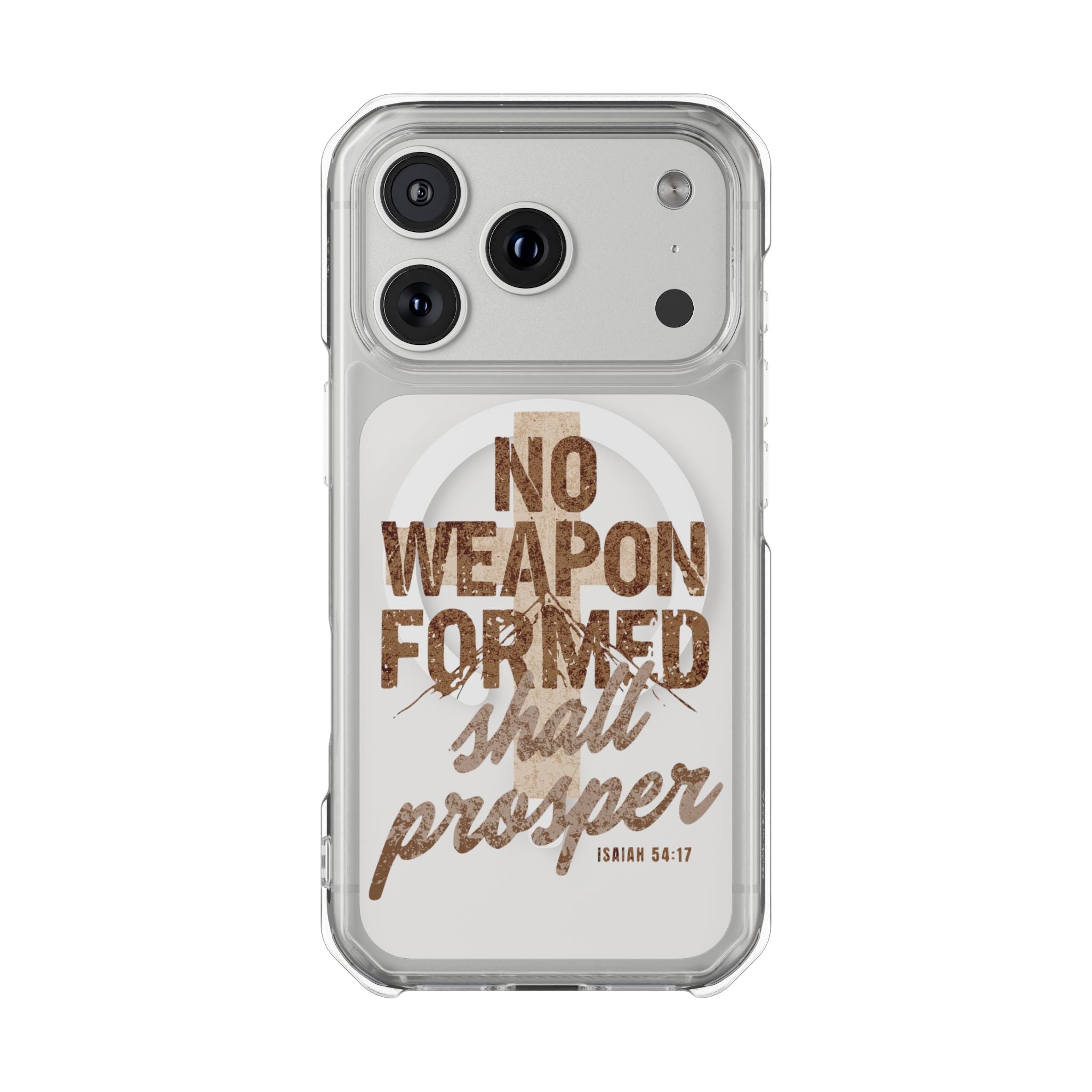 Magnetic Clear Phone Case "No Weapon Formed Shall Prosper"