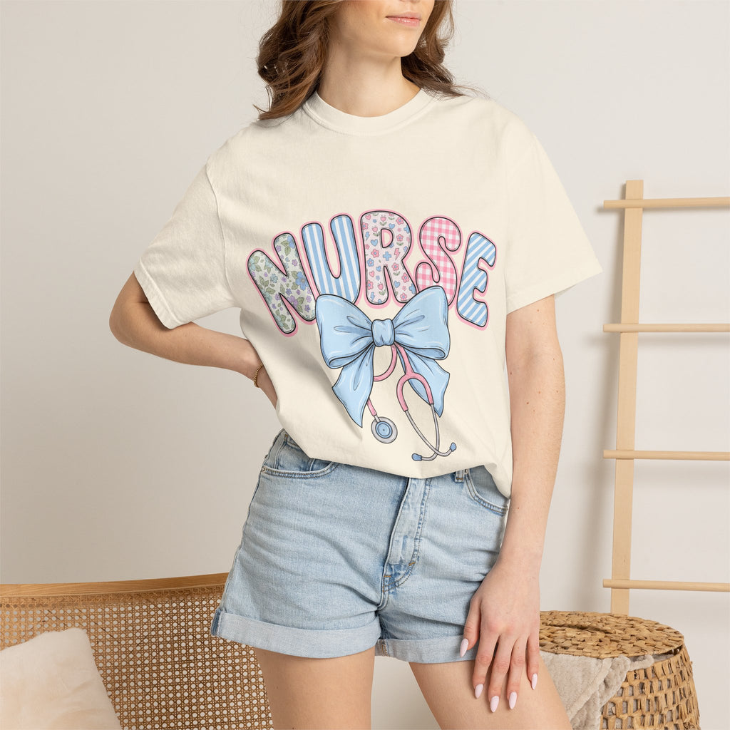 Nurse Bow Stethoscope T-Shirt Pastel Floral Nursing