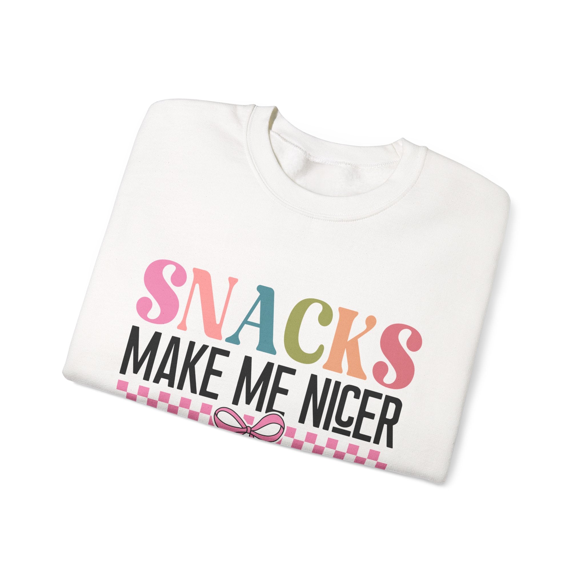 Sweatshirt — "Snacks Make Me Nicer" Cozy Graphic Crewneck