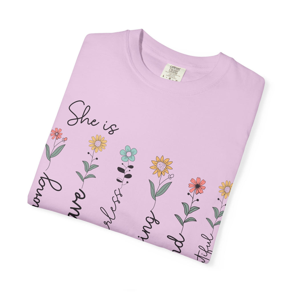 She Is Mom Floral T-Shirt — Brave, Kind, Beautiful Mother's Day Tee