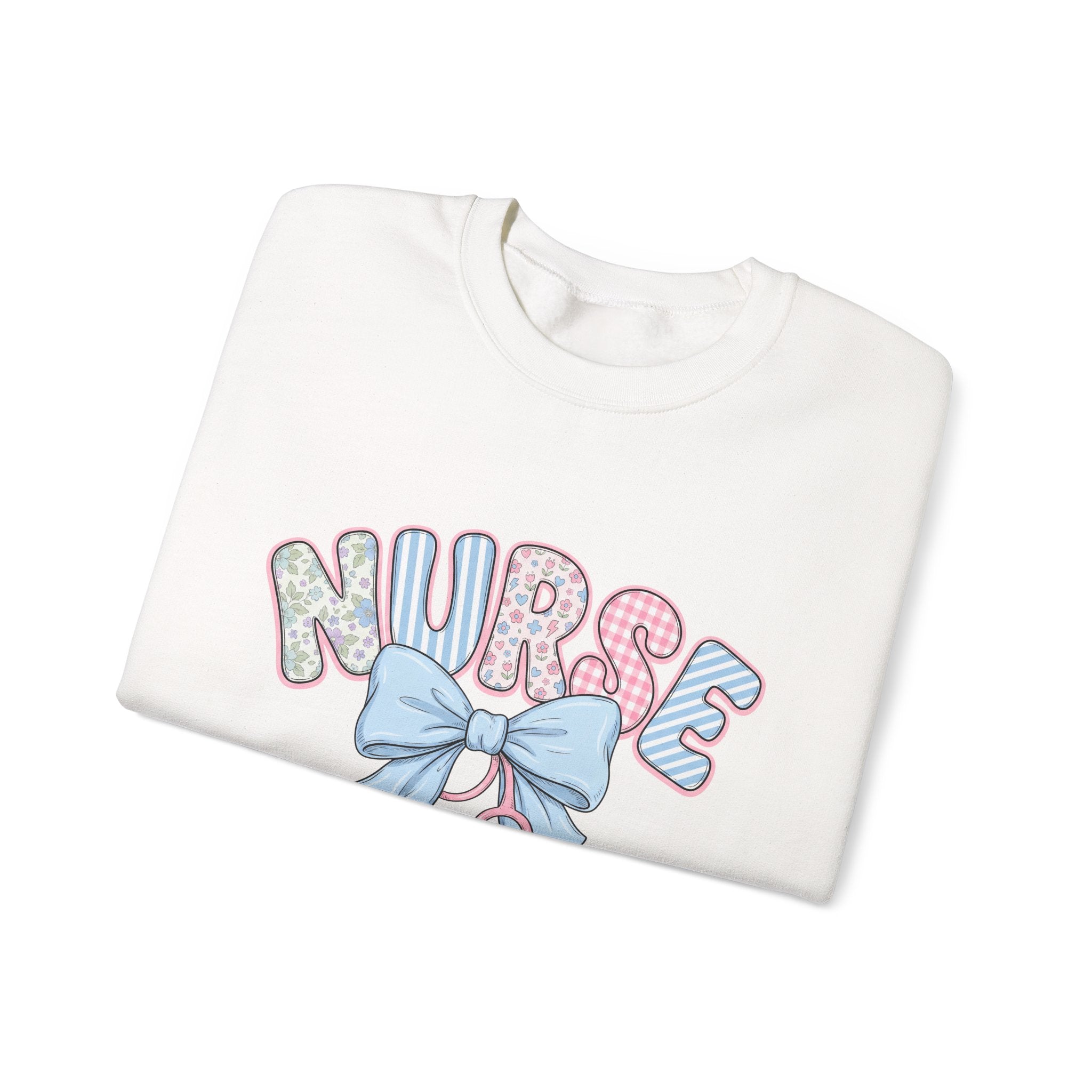 Nurse Crewneck Sweatshirt Pastel Bow & Stethoscope Design