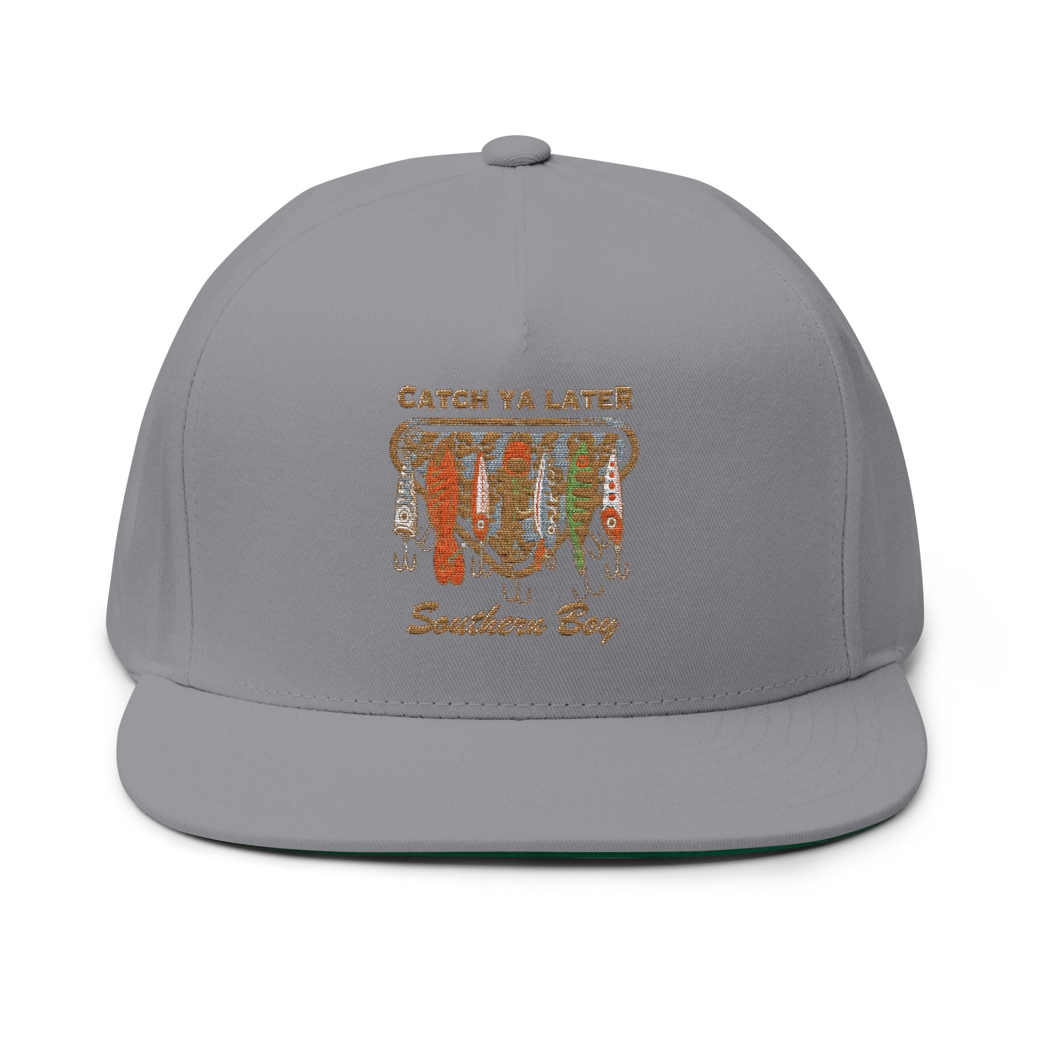 Southern Bay Embroidered Flat Bill Cap — "Catch Ya Later" Fishing Lures