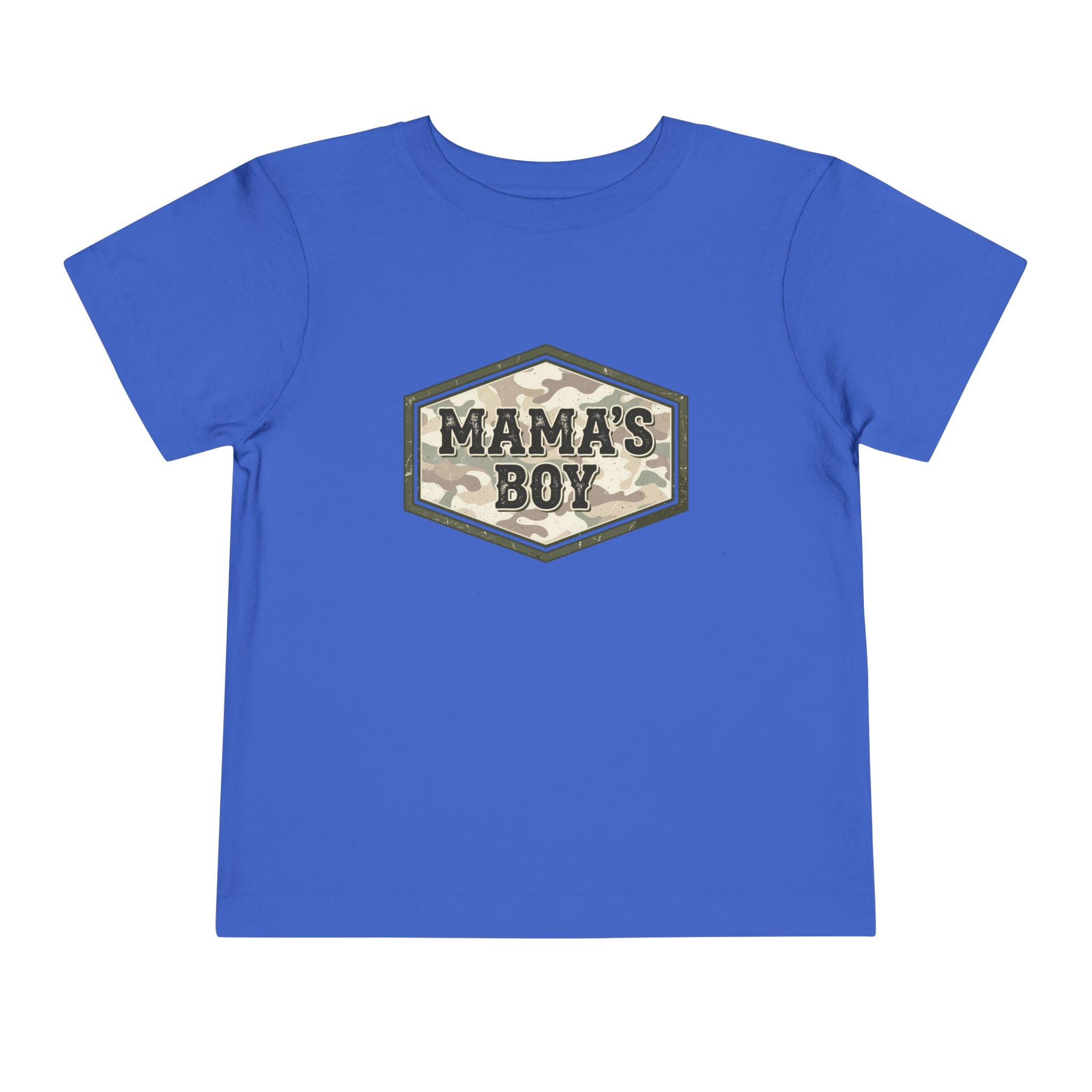 Mama's Boy Toddler Tee — Camo Badge Short Sleeve Shirt