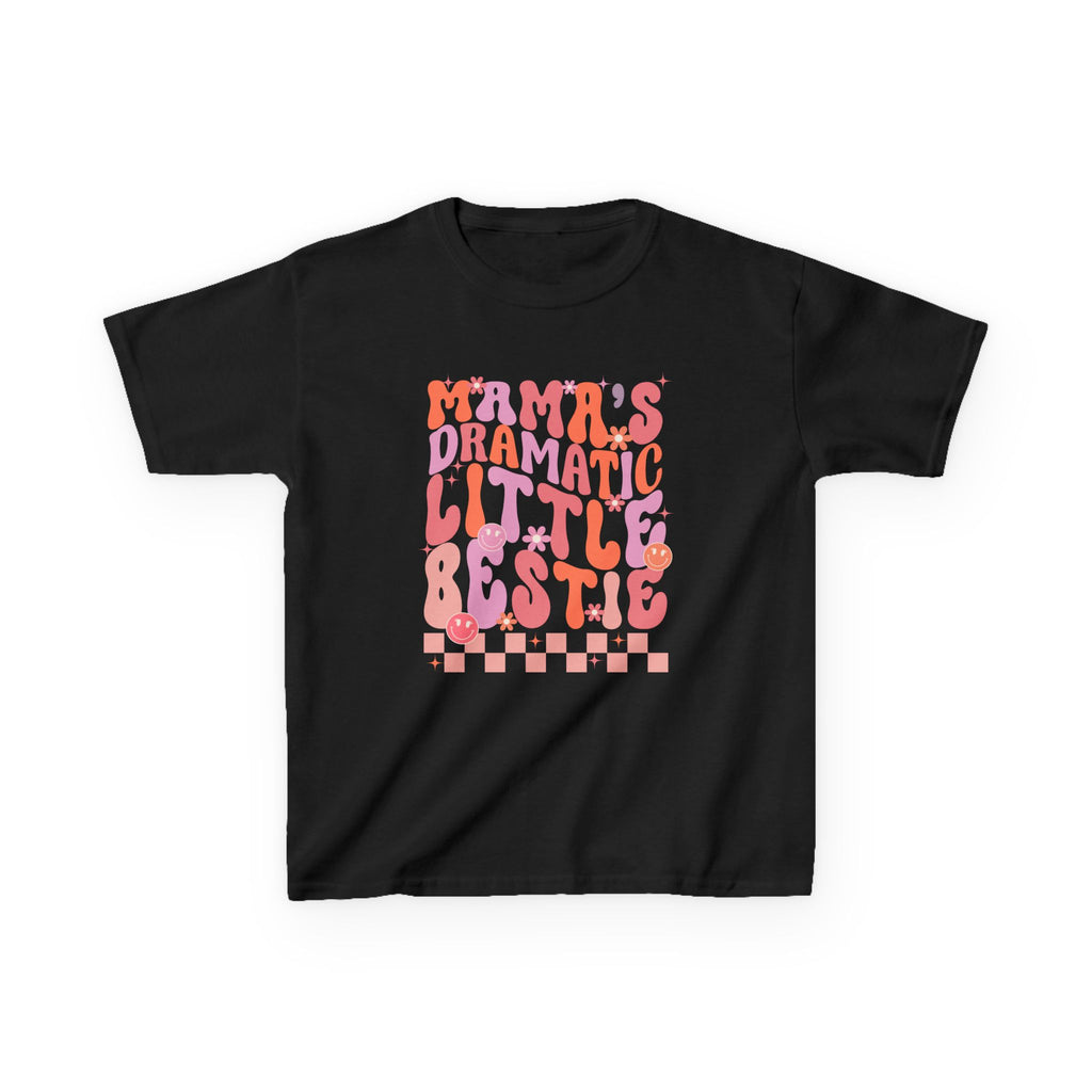 Kids Tee — "Mama's Dramatic Little Bestie" Retro Pink Graphic Shirt