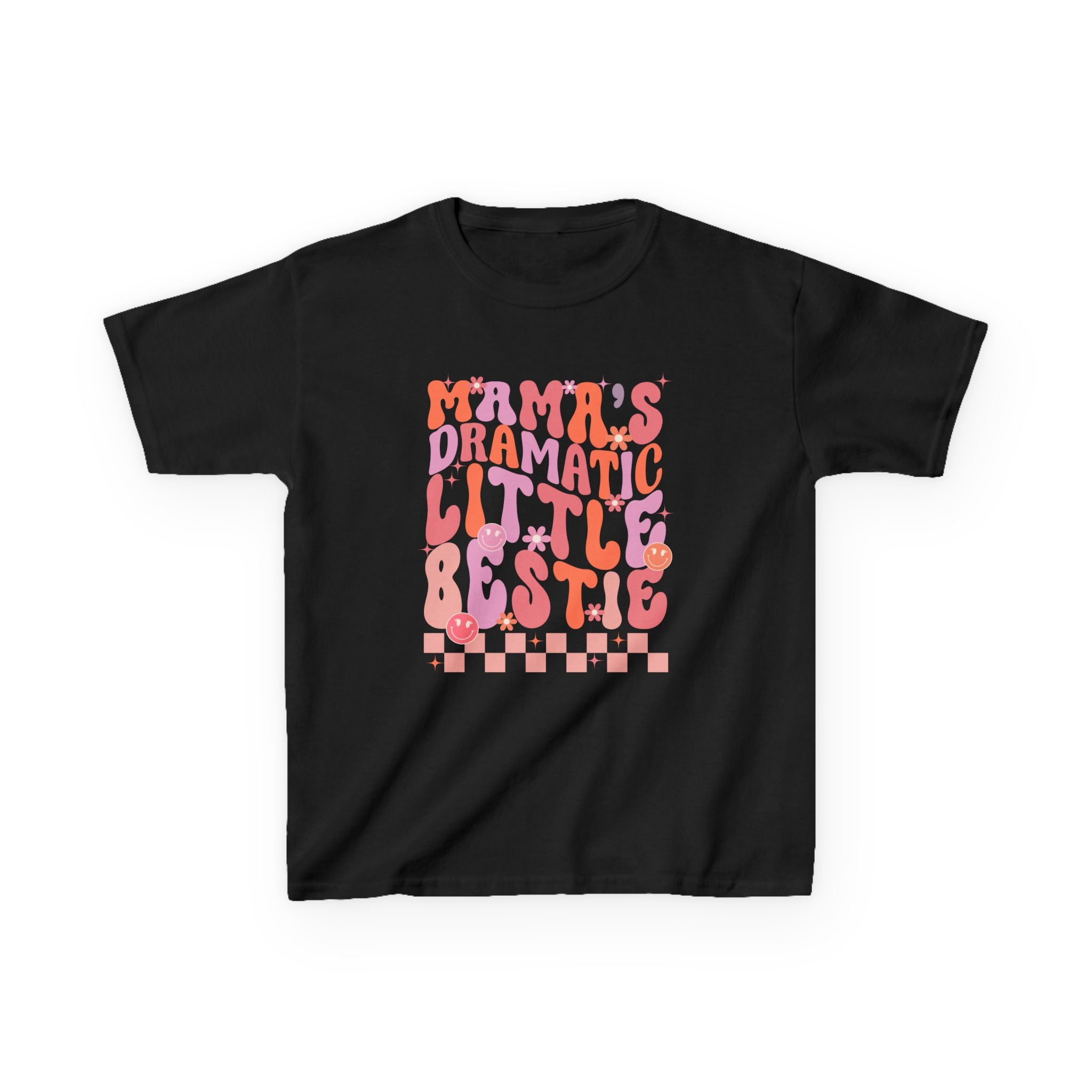 Kids Tee — "Mama's Dramatic Little Bestie" Retro Pink Graphic Shirt