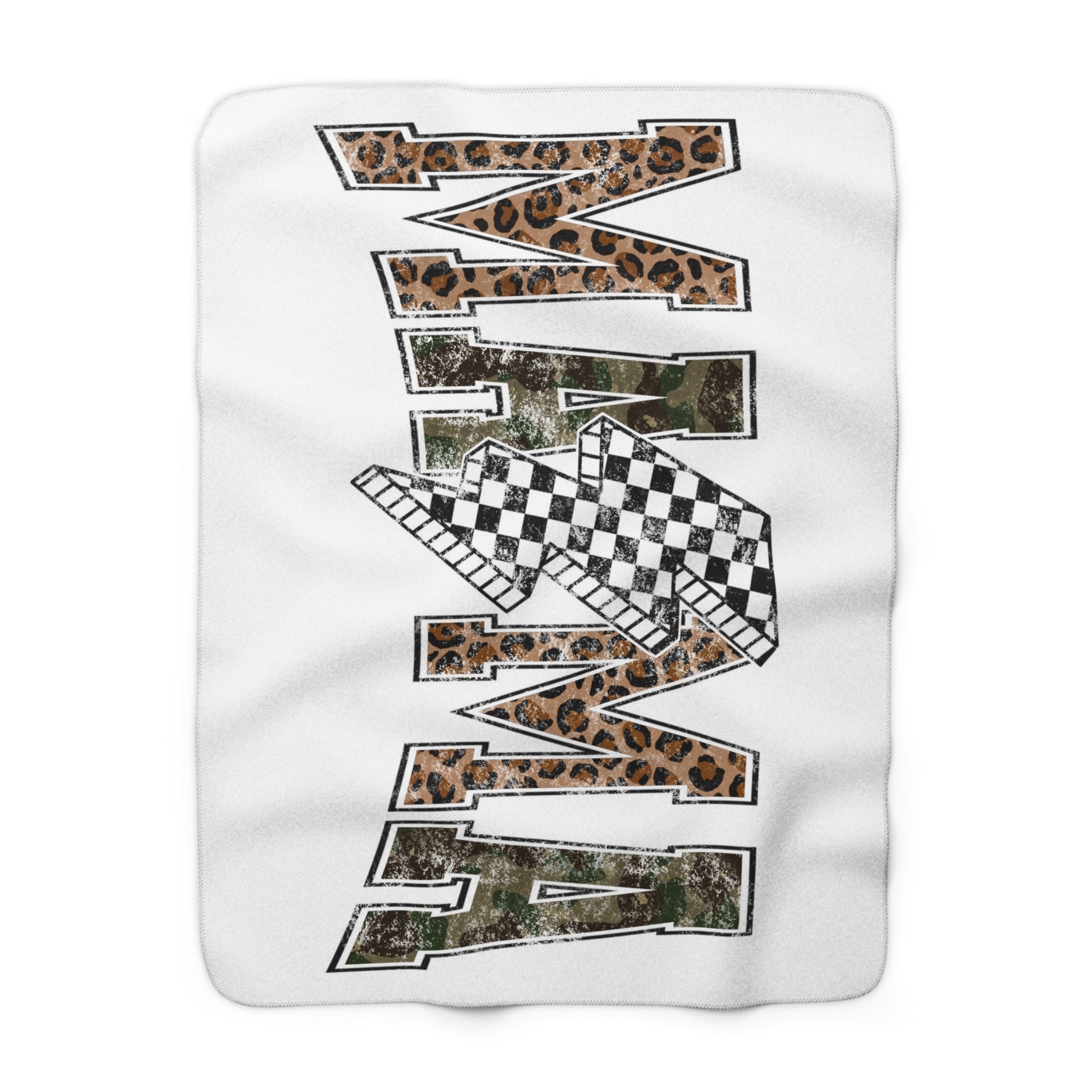 Camo Leopard 'Mama' Sherpa Blanket – Cozy Mother’s Day Throw