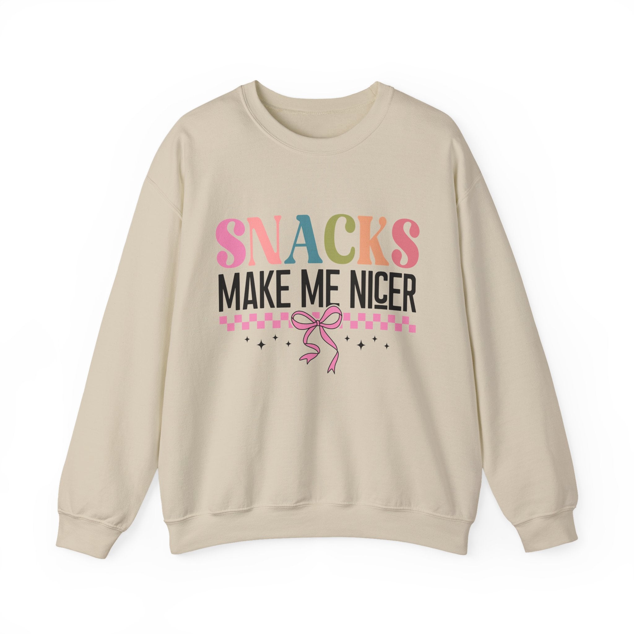 Sweatshirt — "Snacks Make Me Nicer" Cozy Graphic Crewneck