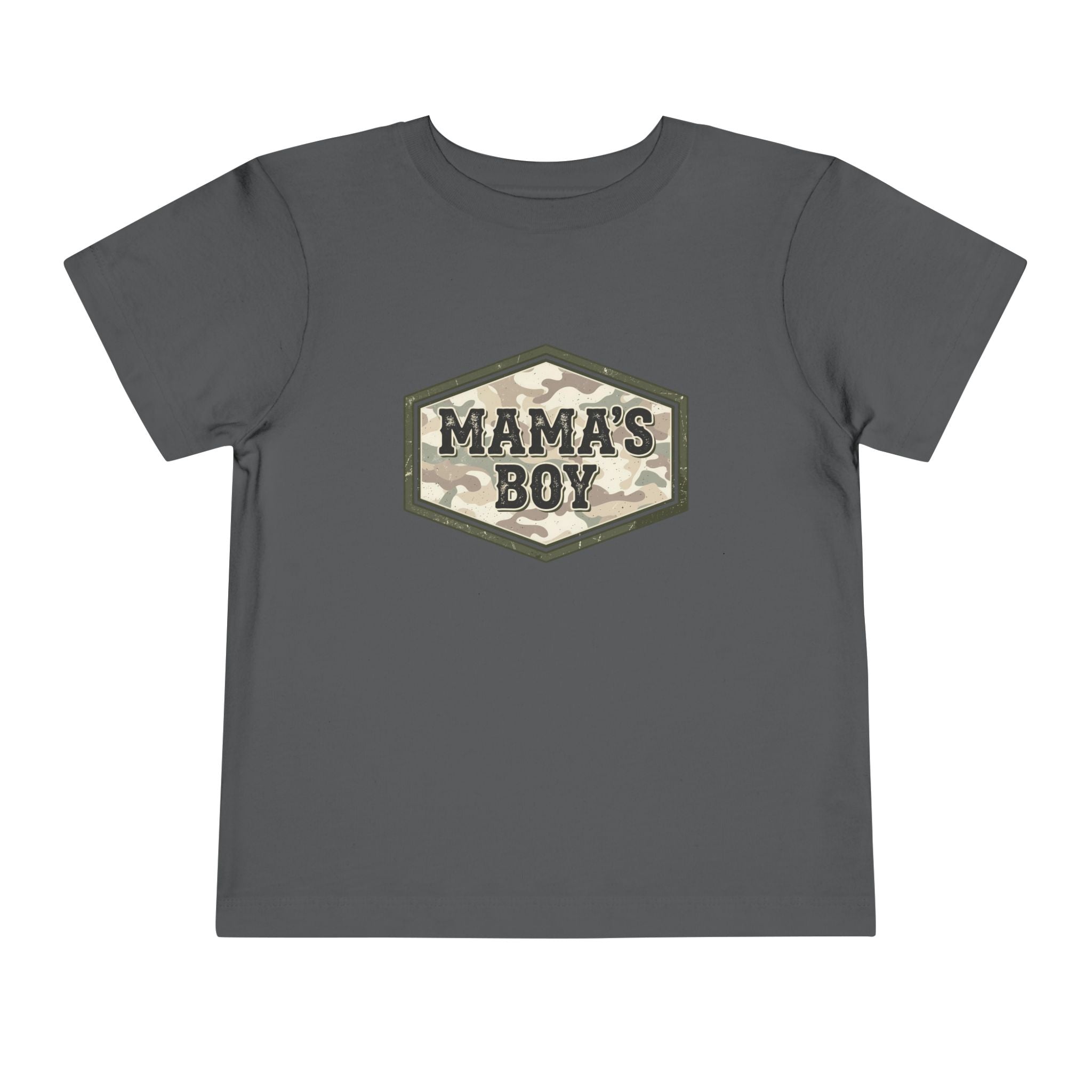 Mama's Boy Toddler Tee — Camo Badge Short Sleeve Shirt